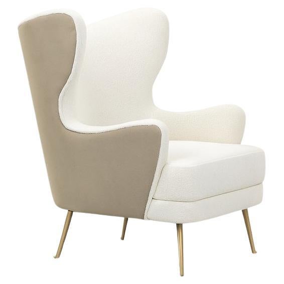 Playful Sculptural Armchair with Winged Back and Slim Tapered Brass Legs For Sale
