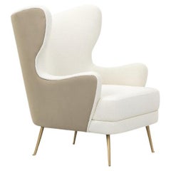Playful Sculptural Armchair with Winged Back and Slim Tapered Brass Legs