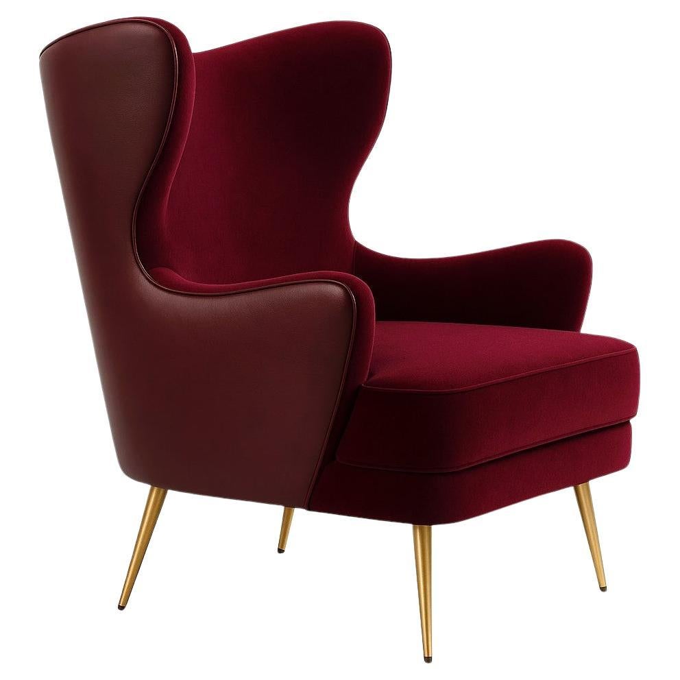 Playful Sculptural Armchair with Winged Back and Slim Tapered Brass Legs