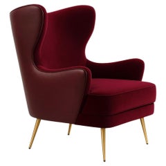 Playful Sculptural Armchair with Winged Back and Slim Tapered Brass Legs