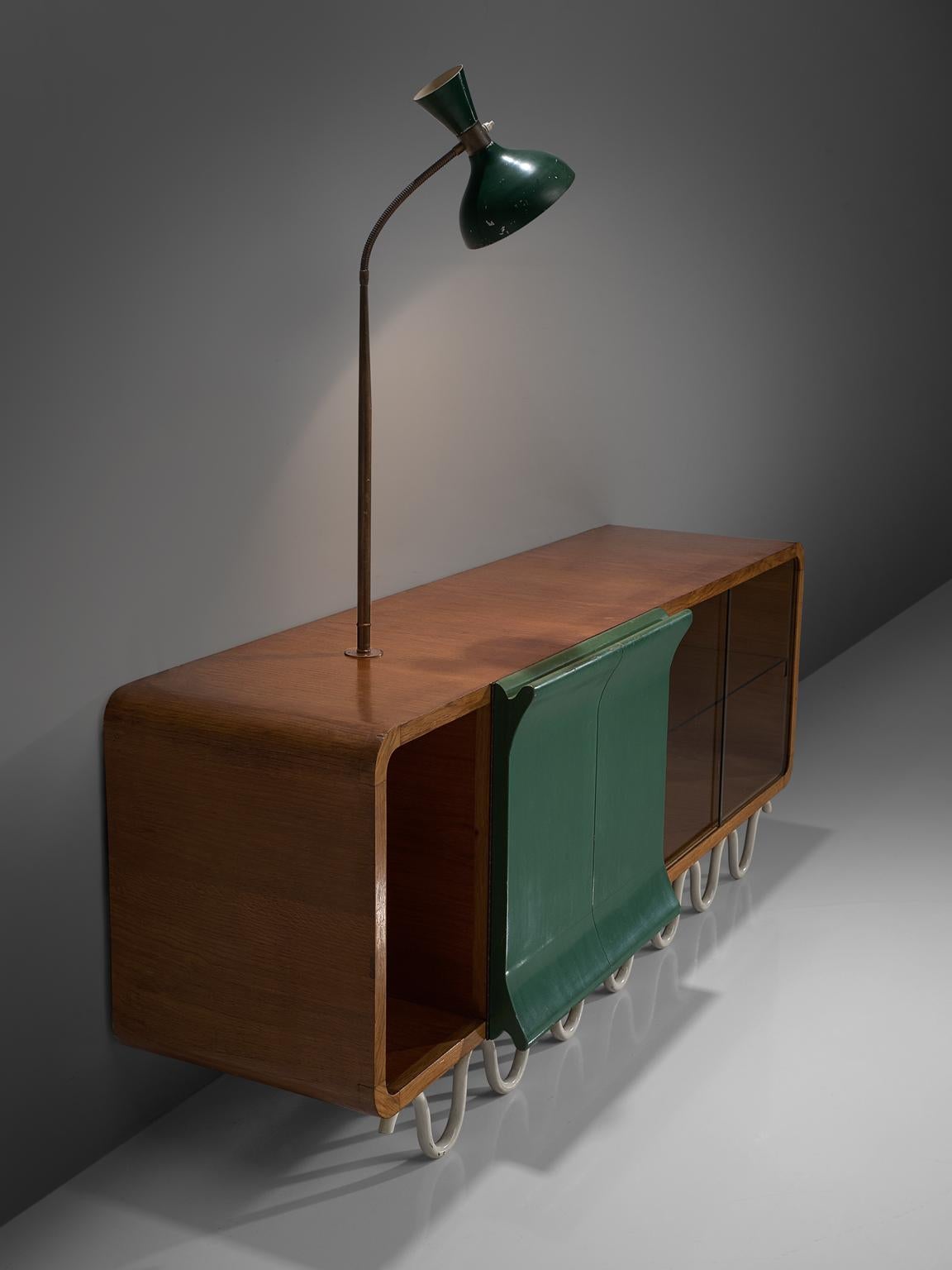 Playful Sideboard with Glass and Attached Lamp, Italy, 1950s In Good Condition In Waalwijk, NL