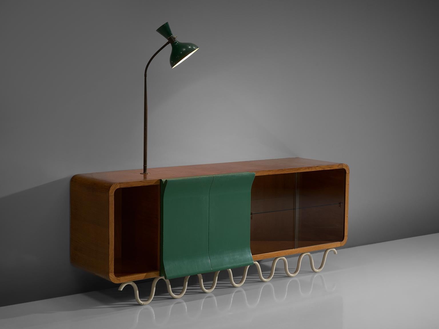 Mid-20th Century Playful Sideboard with Glass and Attached Lamp, Italy, 1950s