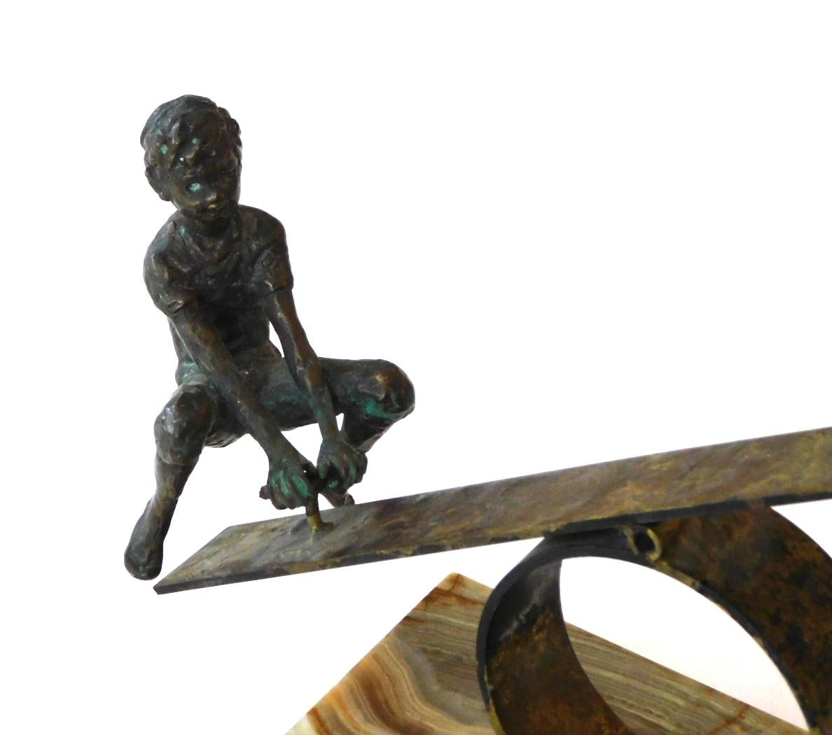 North American Playful Signed Bronze Seesaw Sculpture by Curtis Jere, 1968