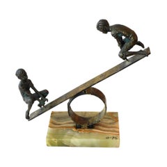 Playful Signed Bronze Seesaw Sculpture by Curtis Jere, 1968