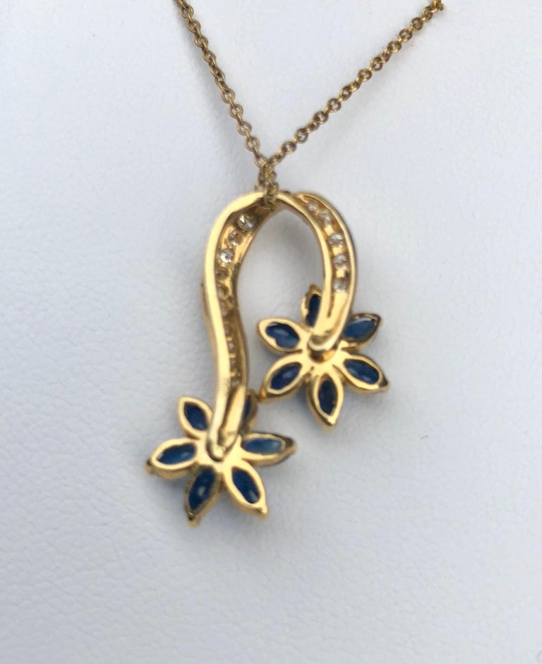 Playful Spinning Flowers Sapphire Diamond 18 Karat Yellow Gold Pendant