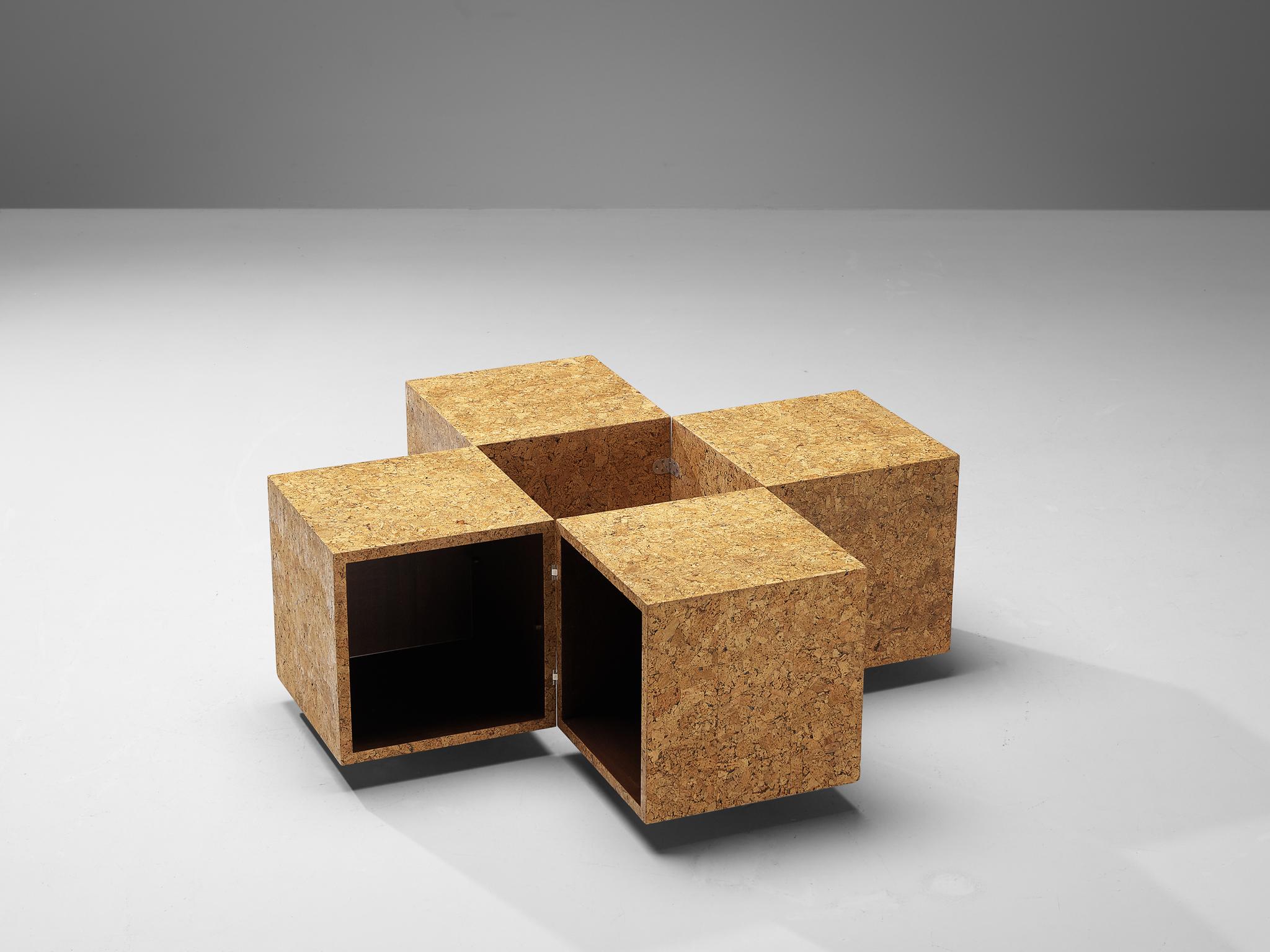 European Playful Transformable Coffee Table in Cork  For Sale