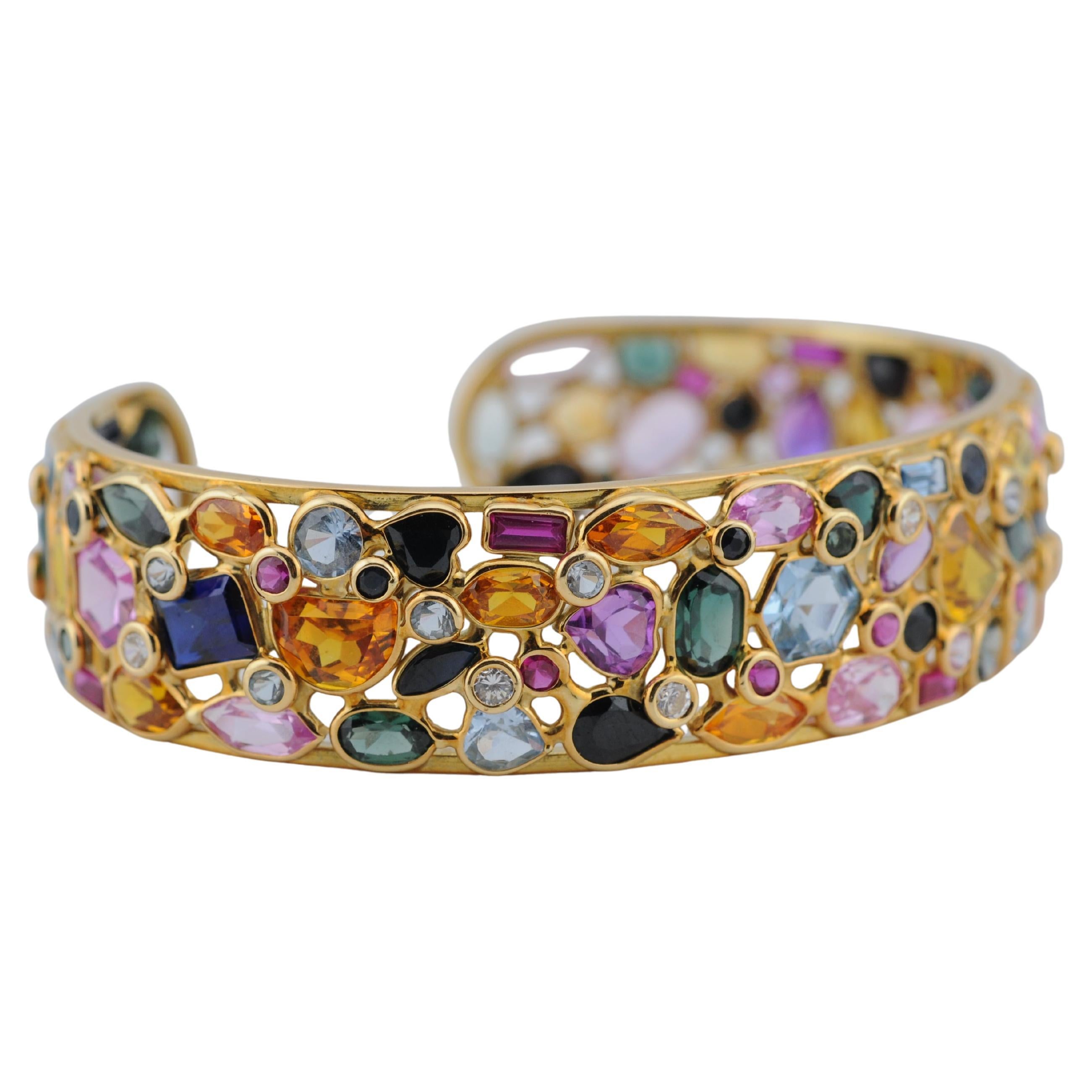 Estetismo Bracciale giocoso Tutti Frutti con pietre colorate naturali in oro 18 carati in vendita