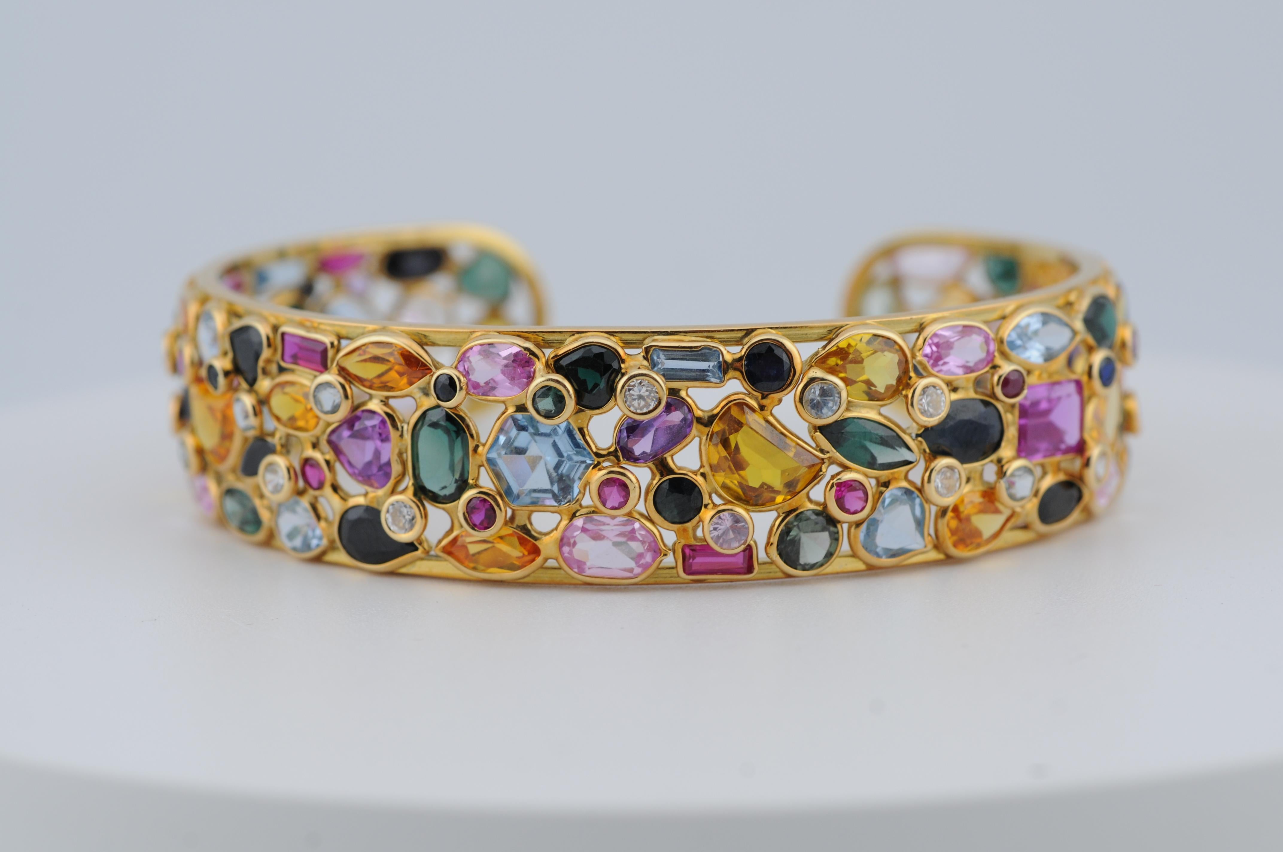 da uomo o donna Bracciale giocoso Tutti Frutti con pietre colorate naturali in oro 18 carati in vendita