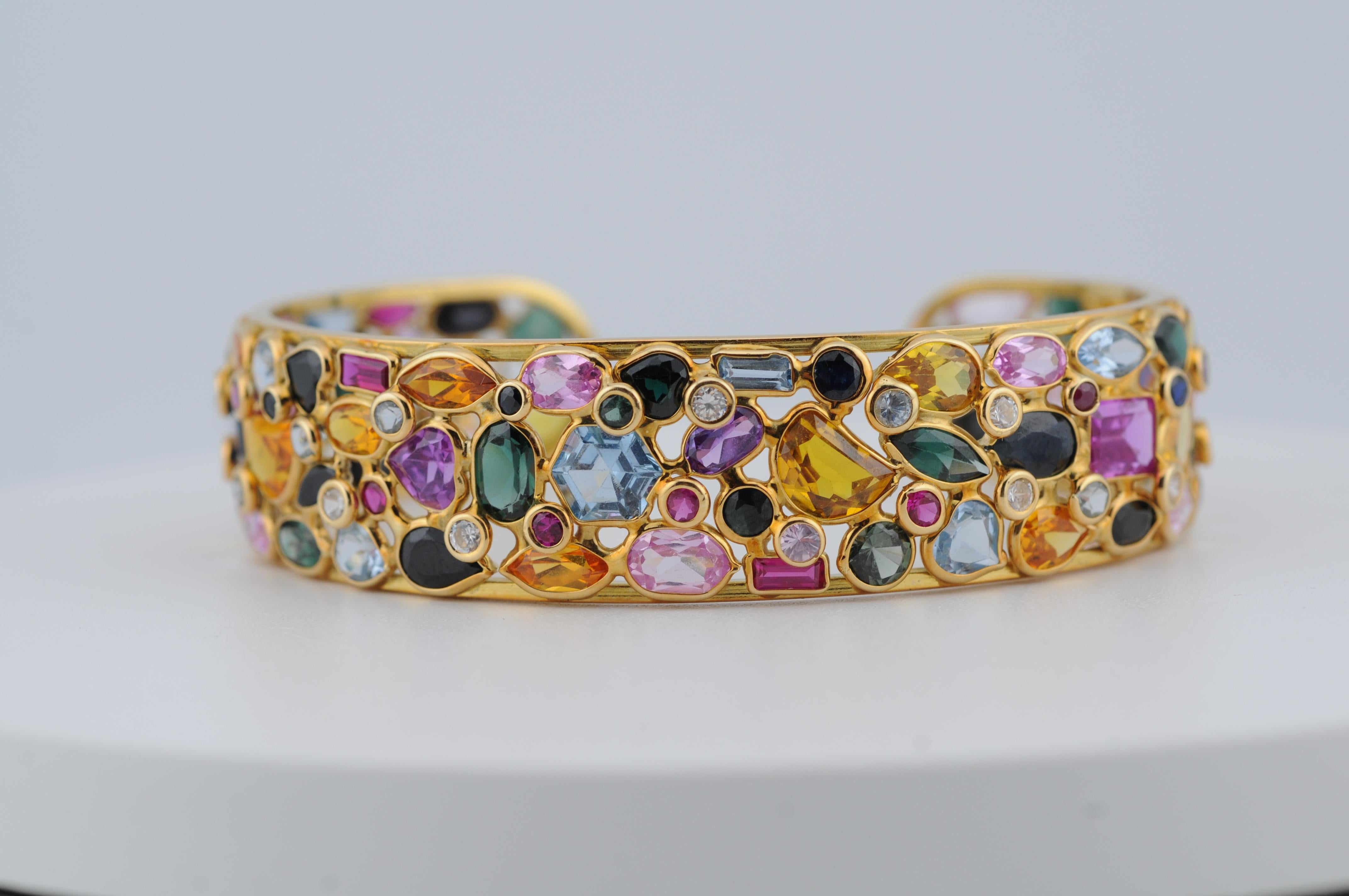 Bracciale giocoso Tutti Frutti con pietre colorate naturali in oro 18 carati in vendita 1
