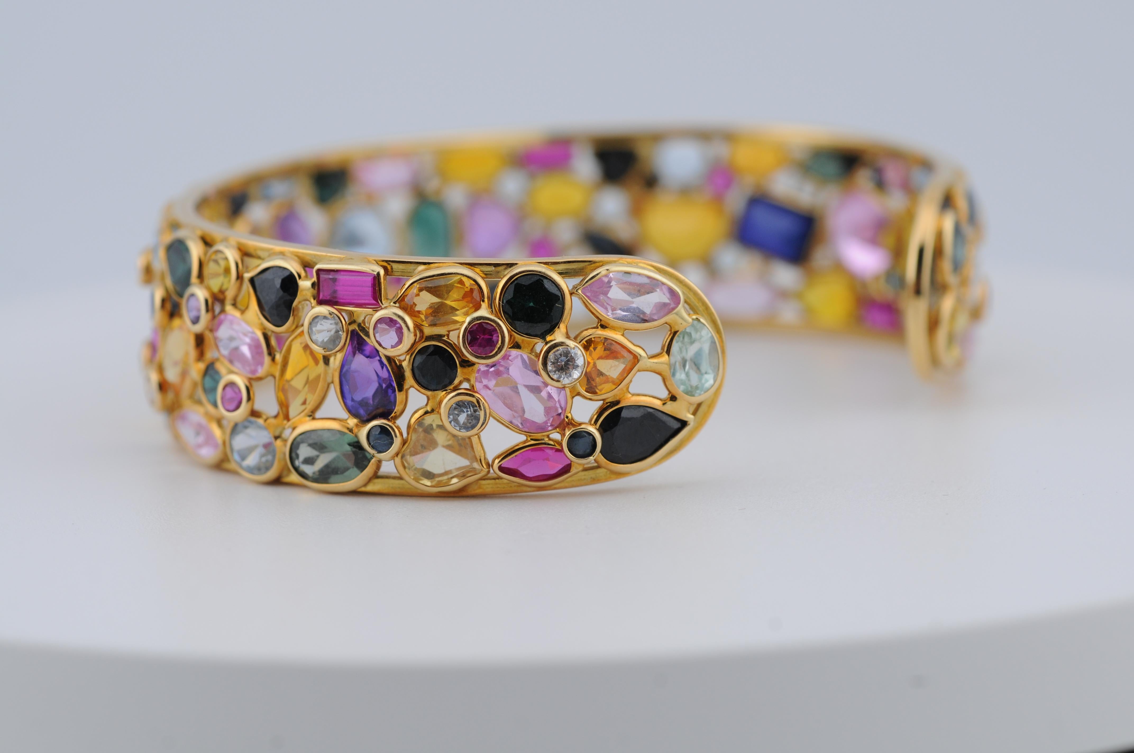 Bracciale giocoso Tutti Frutti con pietre colorate naturali in oro 18 carati in vendita 3