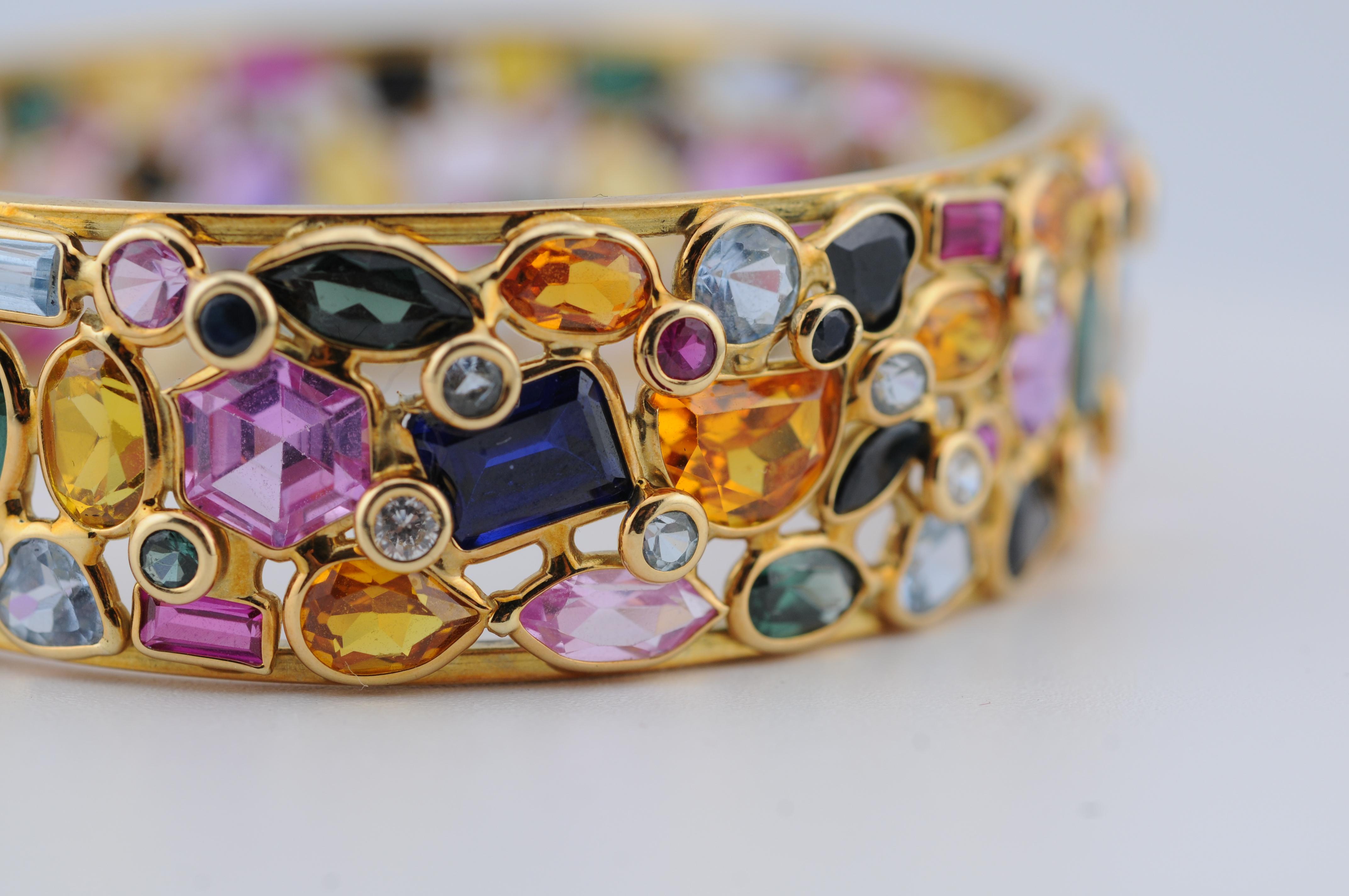 Bracciale giocoso Tutti Frutti con pietre colorate naturali in oro 18 carati in vendita 4