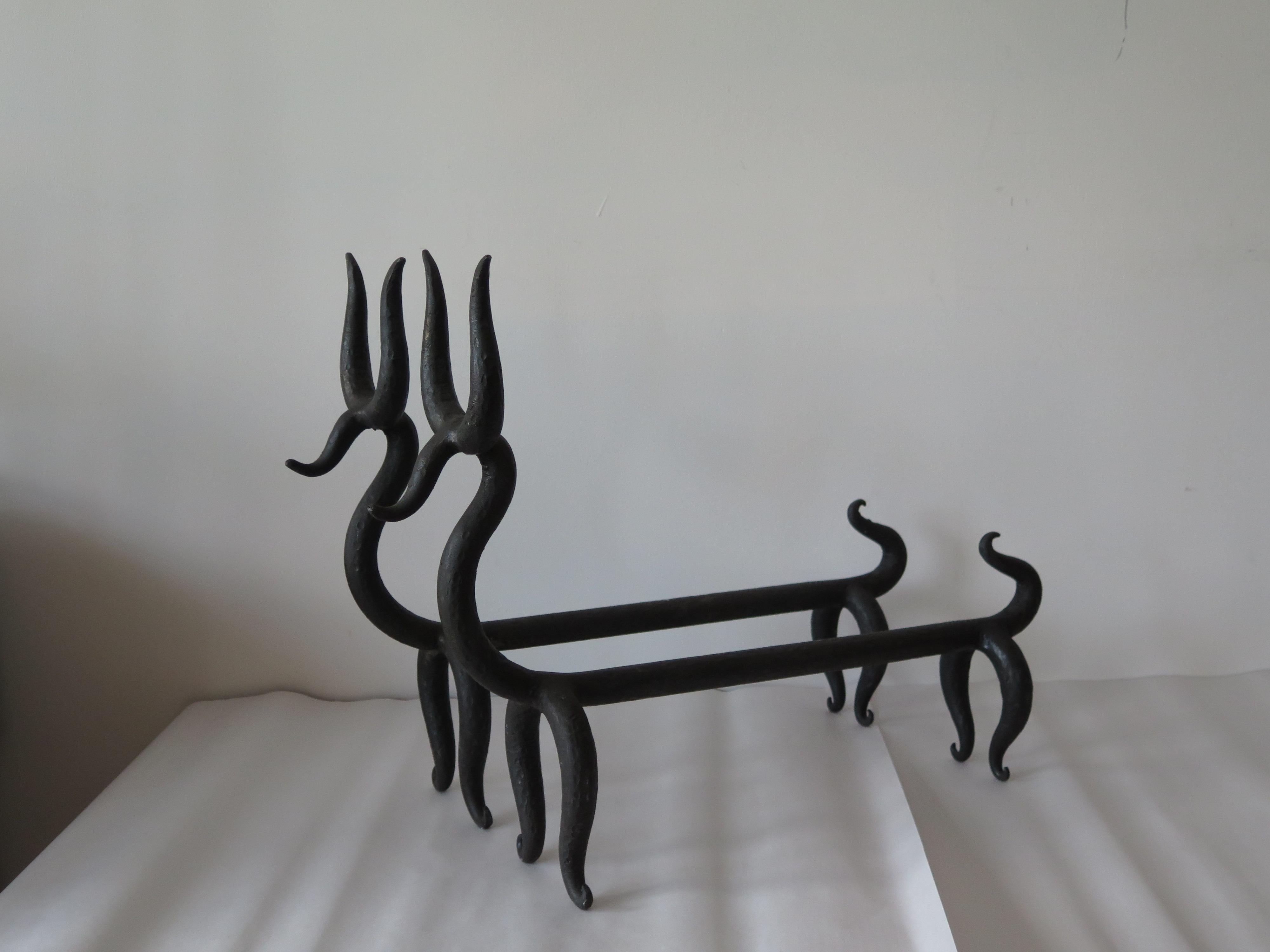Mid-Century Modern Playful Animal Wrought Iron Andirons For Sale
