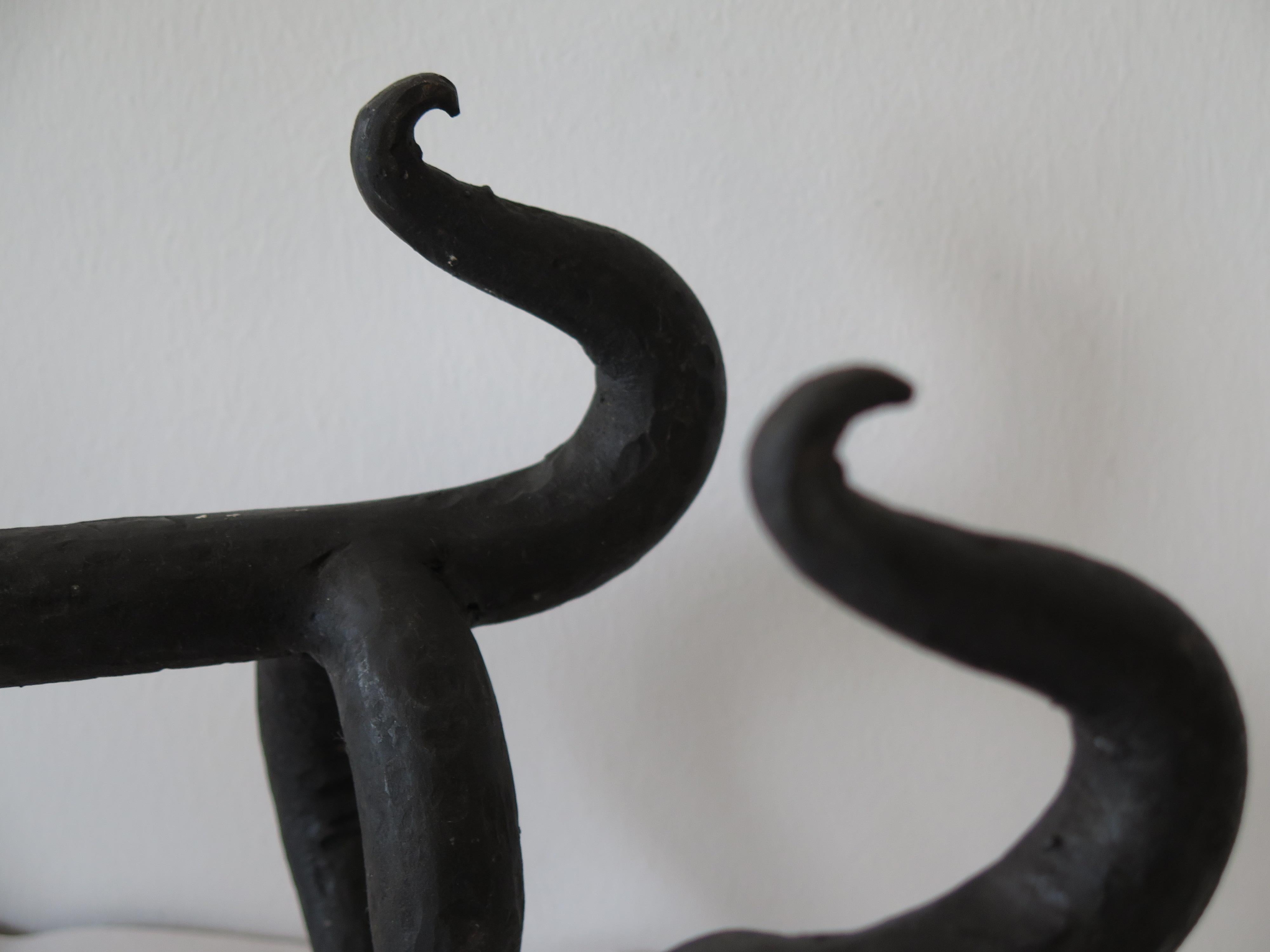 Playful Animal Wrought Iron Andirons In Good Condition For Sale In St.Petersburg, FL