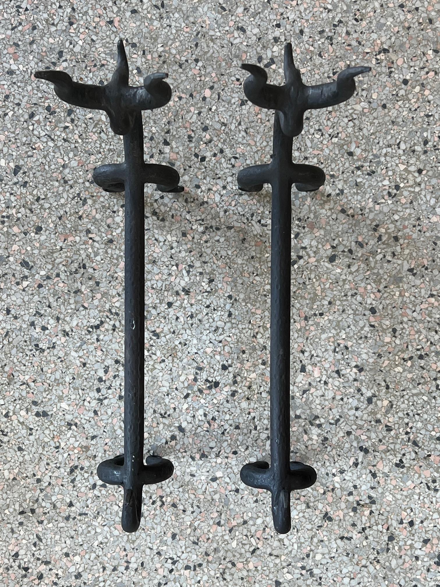 Late 20th Century Playful Animal Wrought Iron Andirons For Sale