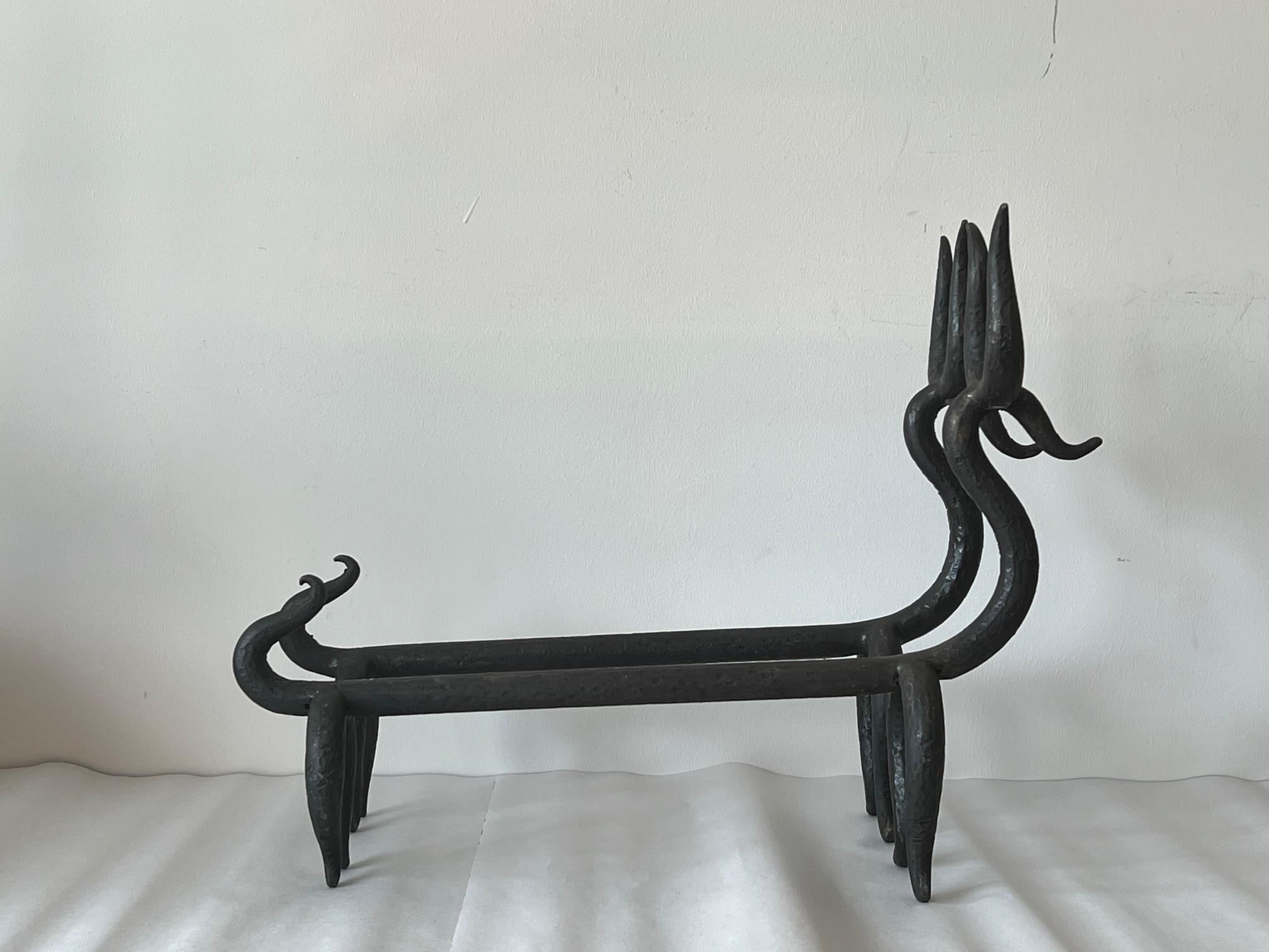 Playful Animal Wrought Iron Andirons For Sale 1