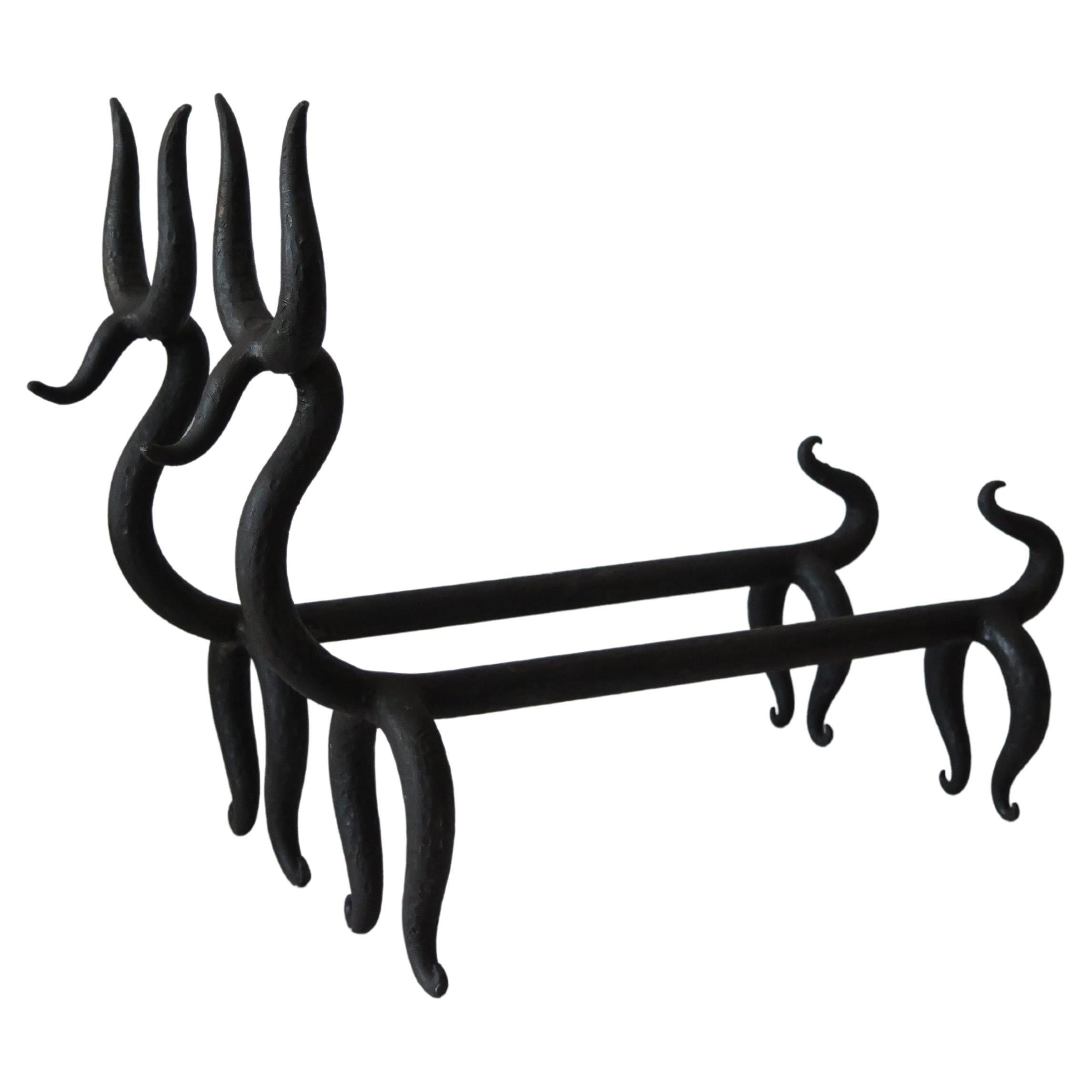 Playful Animal Wrought Iron Andirons For Sale