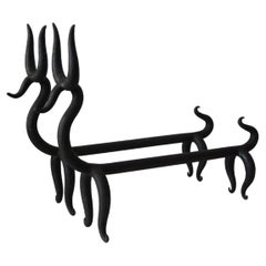 Vintage Playful Animal Wrought Iron Andirons