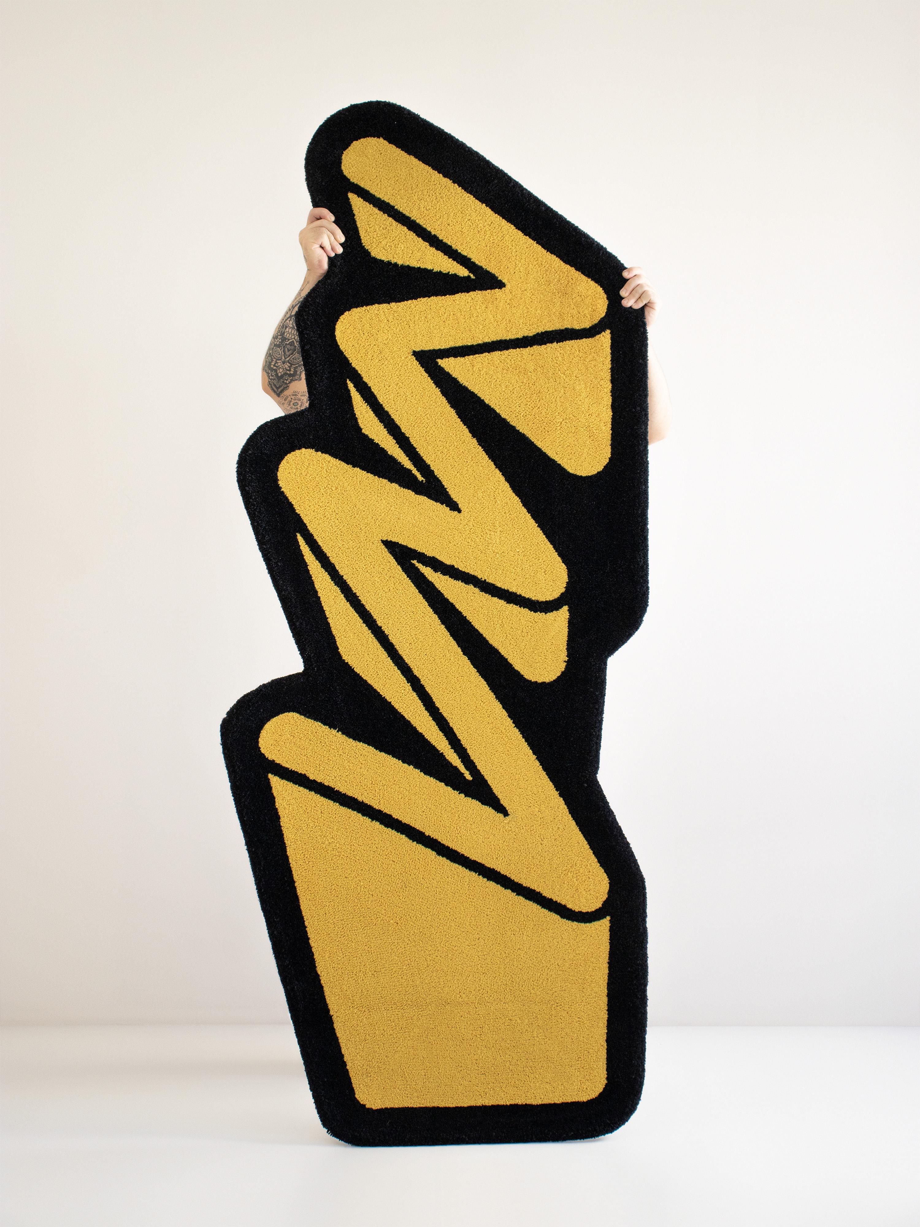 Modern Playful Yellow Zigzag Runner Rug from Graffiti Collection by Paulo Kobylka
