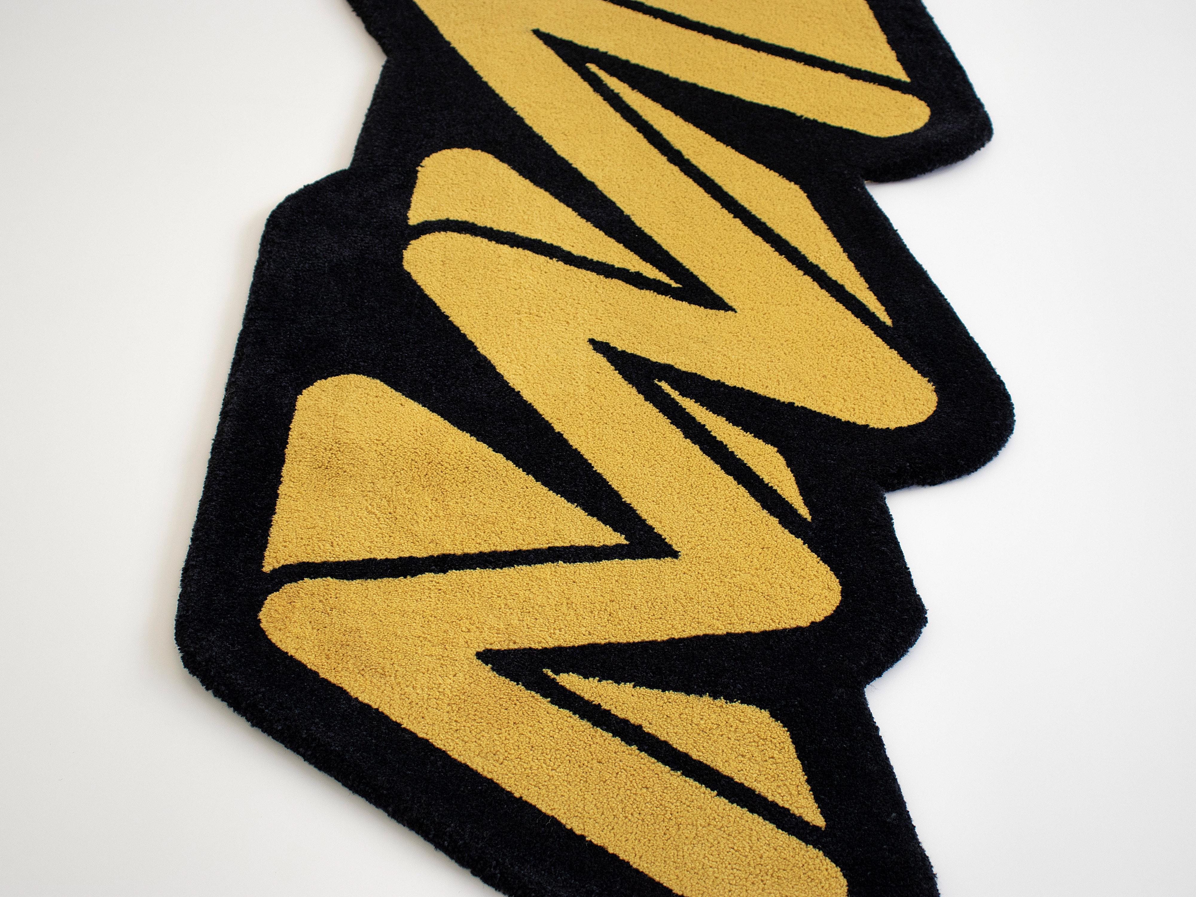 Nylon Playful Yellow Zigzag Runner Rug from Graffiti Collection by Paulo Kobylka