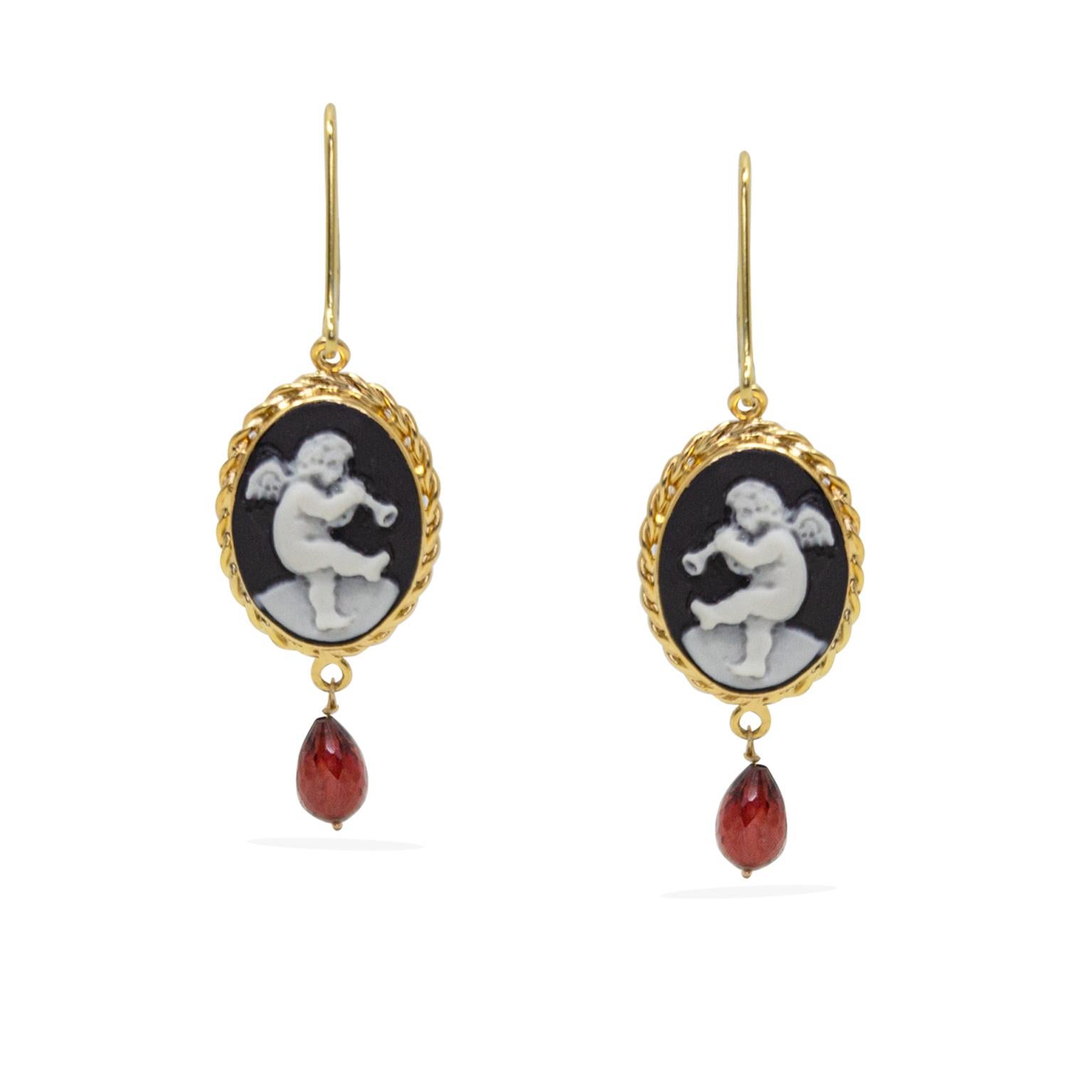 Playing Angels Cameo And Garnet Earrings For Sale