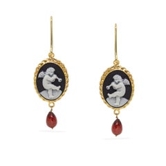 Playing Angels Cameo And Garnet Earrings