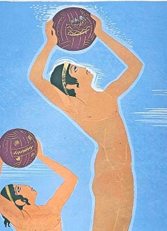 "Playing Ball", Superb Art Deco Painting w/ Male Nudes by François-Louis Schmied