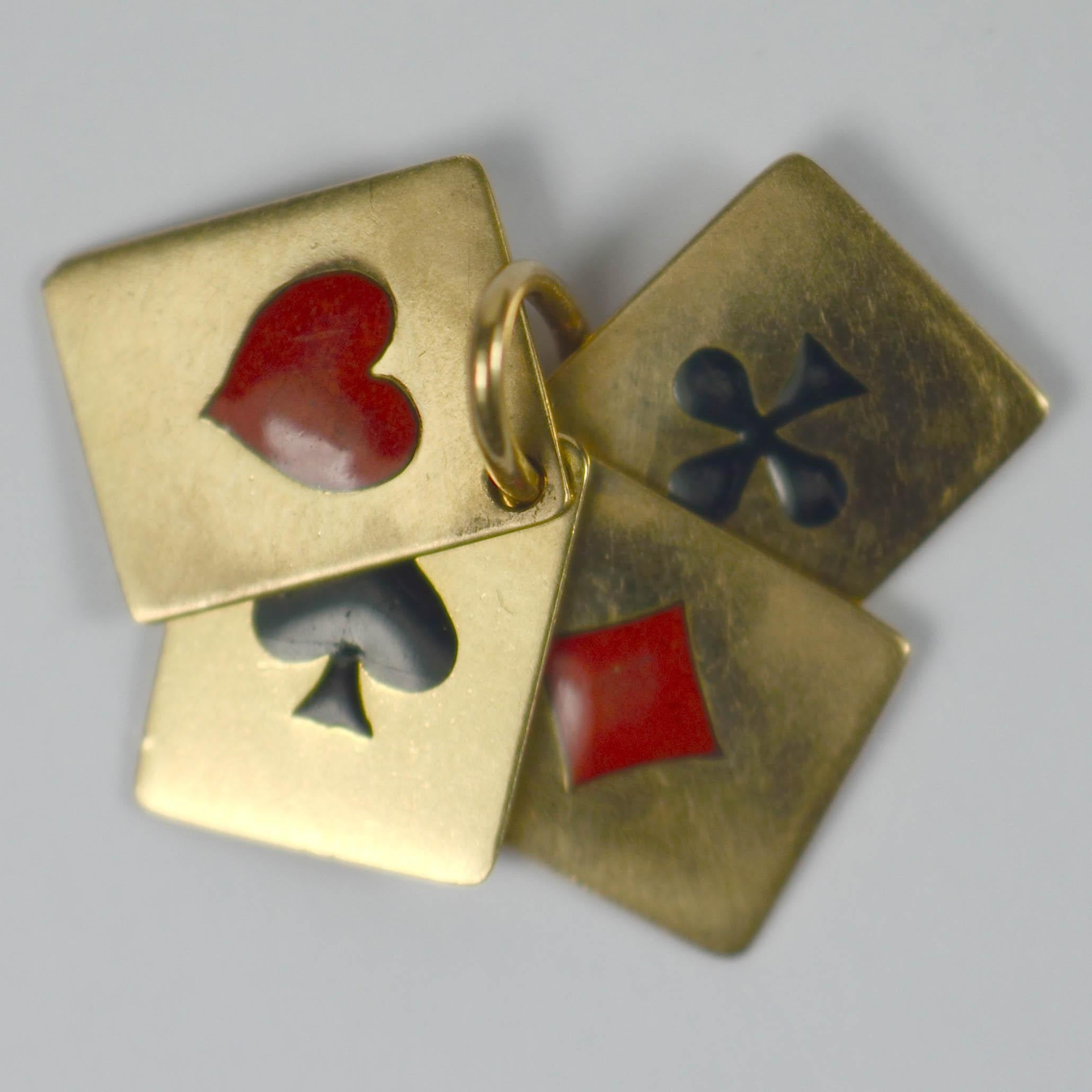 Art Deco Playing Cards Aces Gold Enamel Charm Pendant