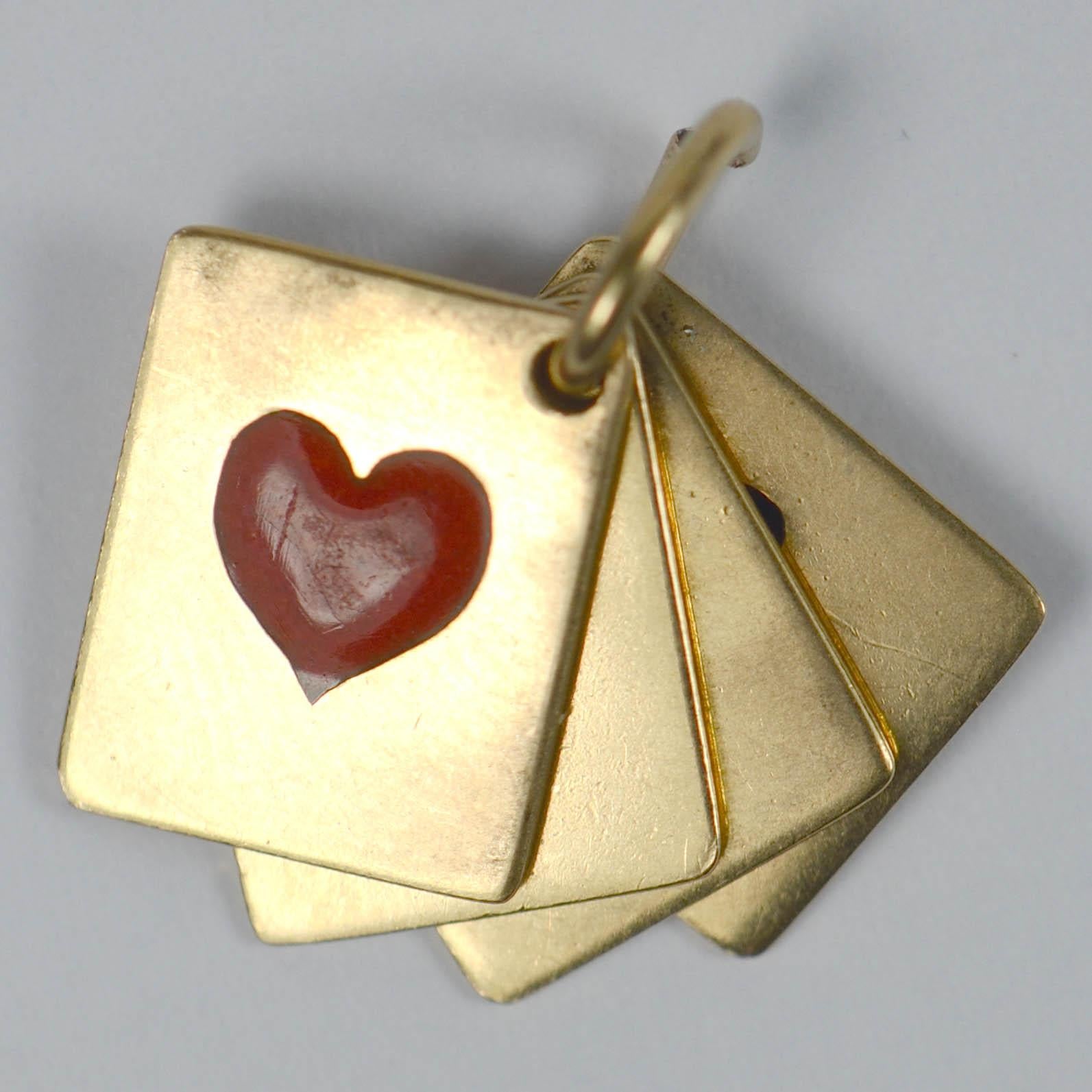 Playing Cards Aces Gold Enamel Charm Pendant In Good Condition In London, GB