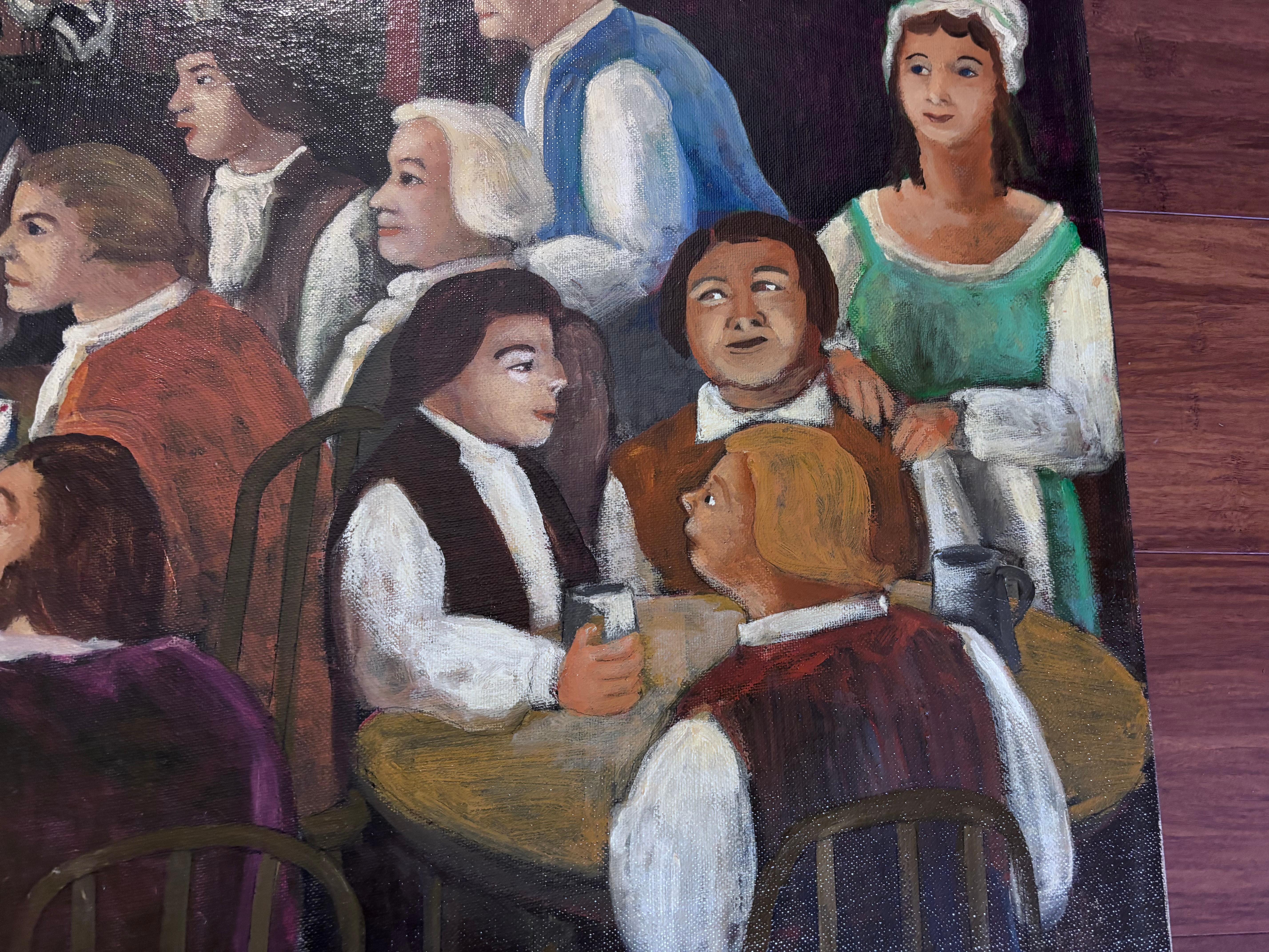 Playing Cards At The Dolphin Painting  Outsider Folk Artist Gloria Laposka In Good Condition For Sale In South Burlington, VT