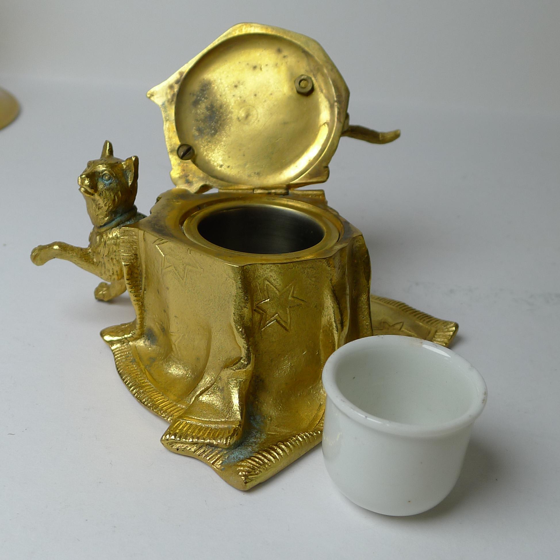 Vergoldetes Bronze-Schreibtisch-Set mit Katzen oder Kitten – um 1890 im Angebot 9