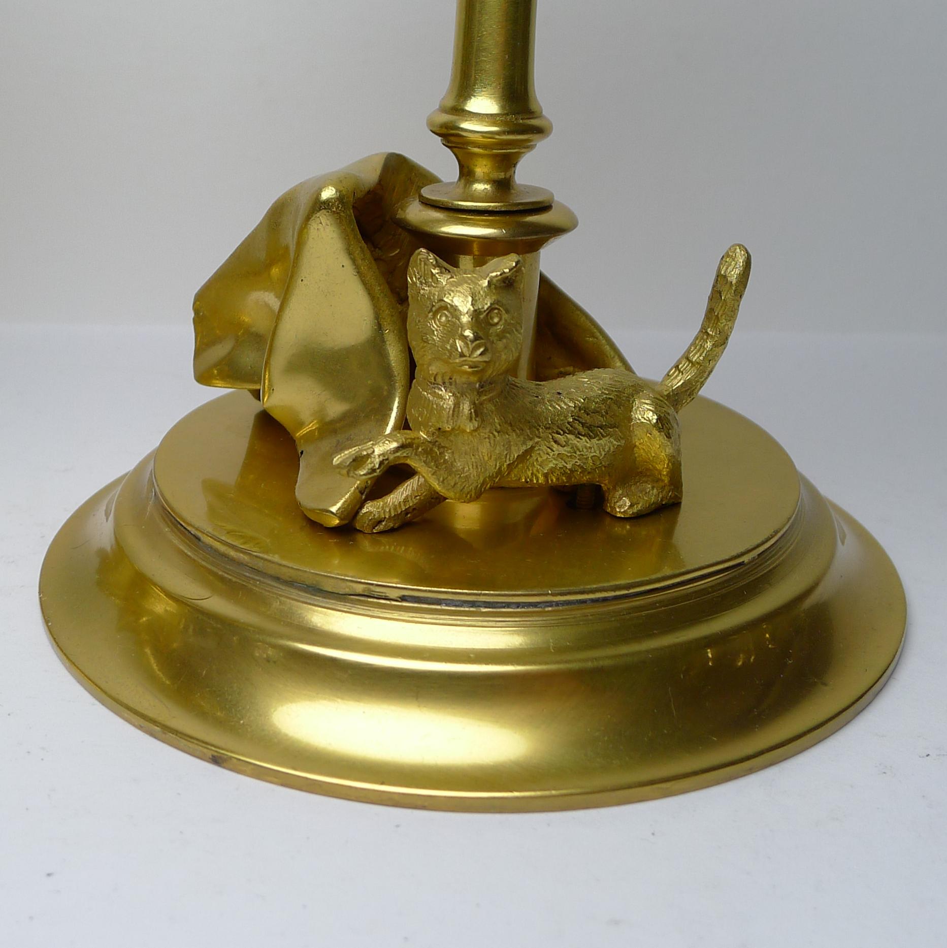 Late Victorian Playing Cats or Kittens, Gilded Bronze Desk Set, c.1890 For Sale