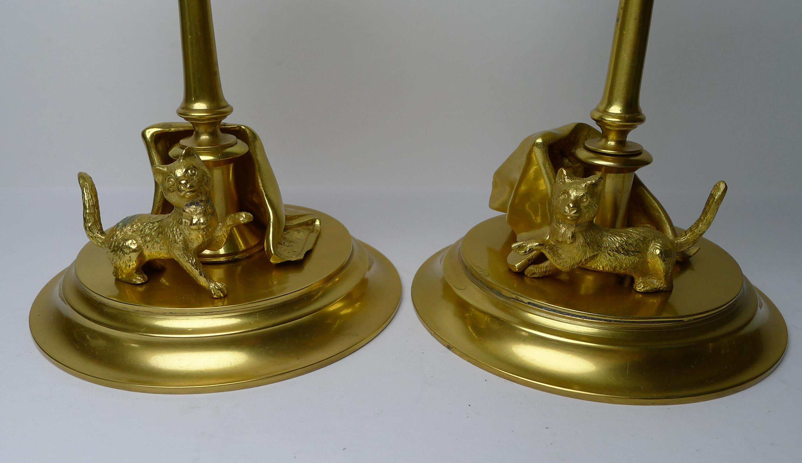Gilt Playing Cats or Kittens, Gilded Bronze Desk Set, c.1890 For Sale