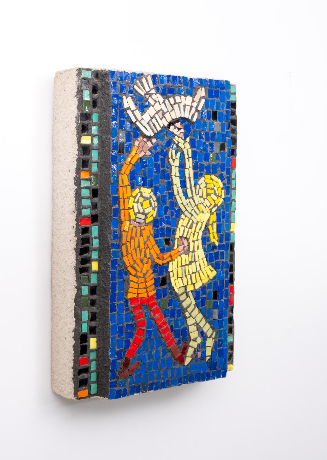 Dutch Playing Children Glass Mosaic, 1960s For Sale