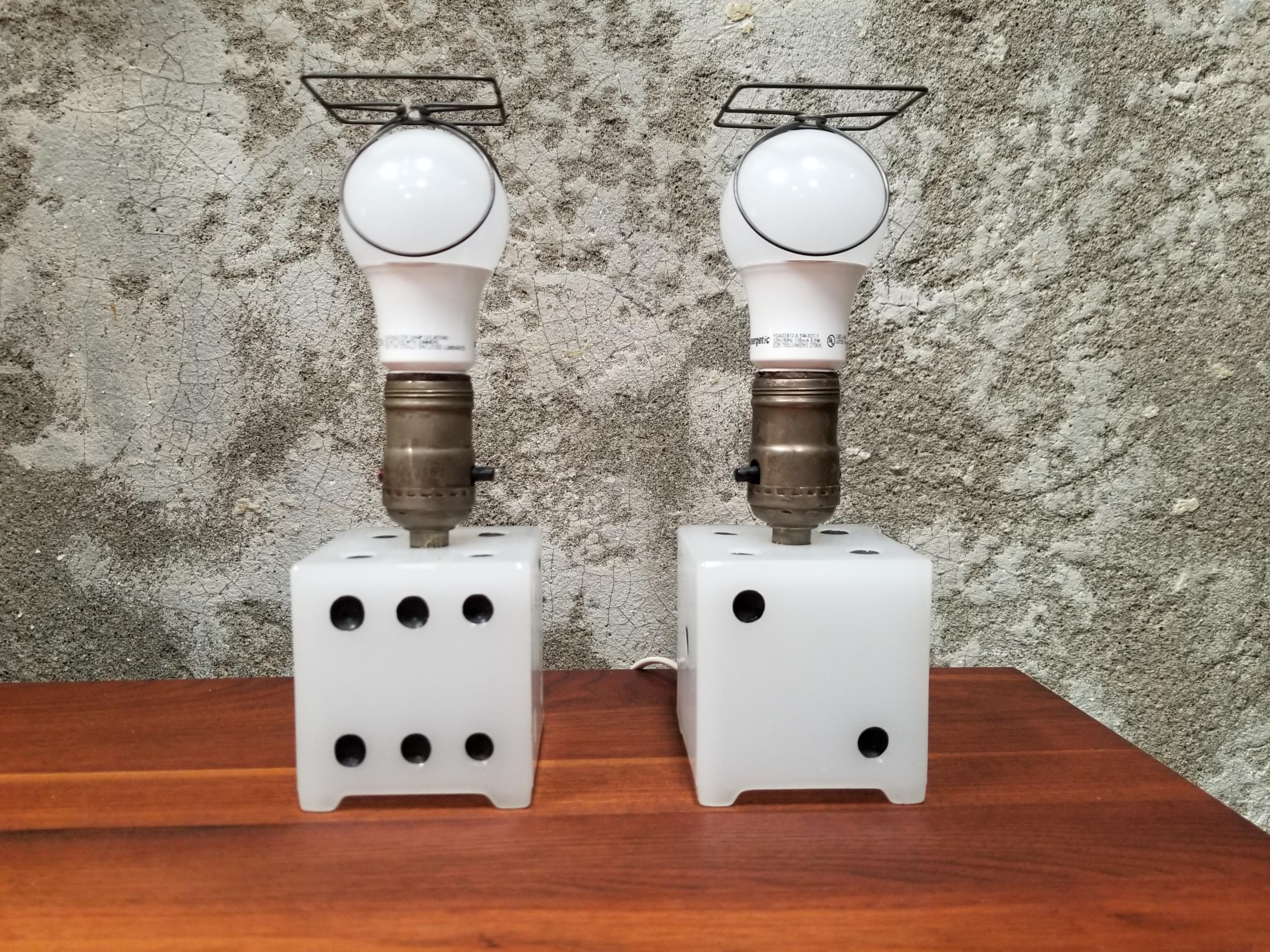 Playing Dice Table Lamps, circa 1950s In Good Condition In Fulton, CA
