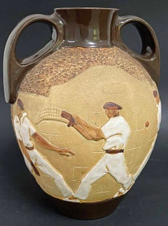 "Playing Pelota in the Basque Region", Exceptional Art Deco Vase by Ciboure