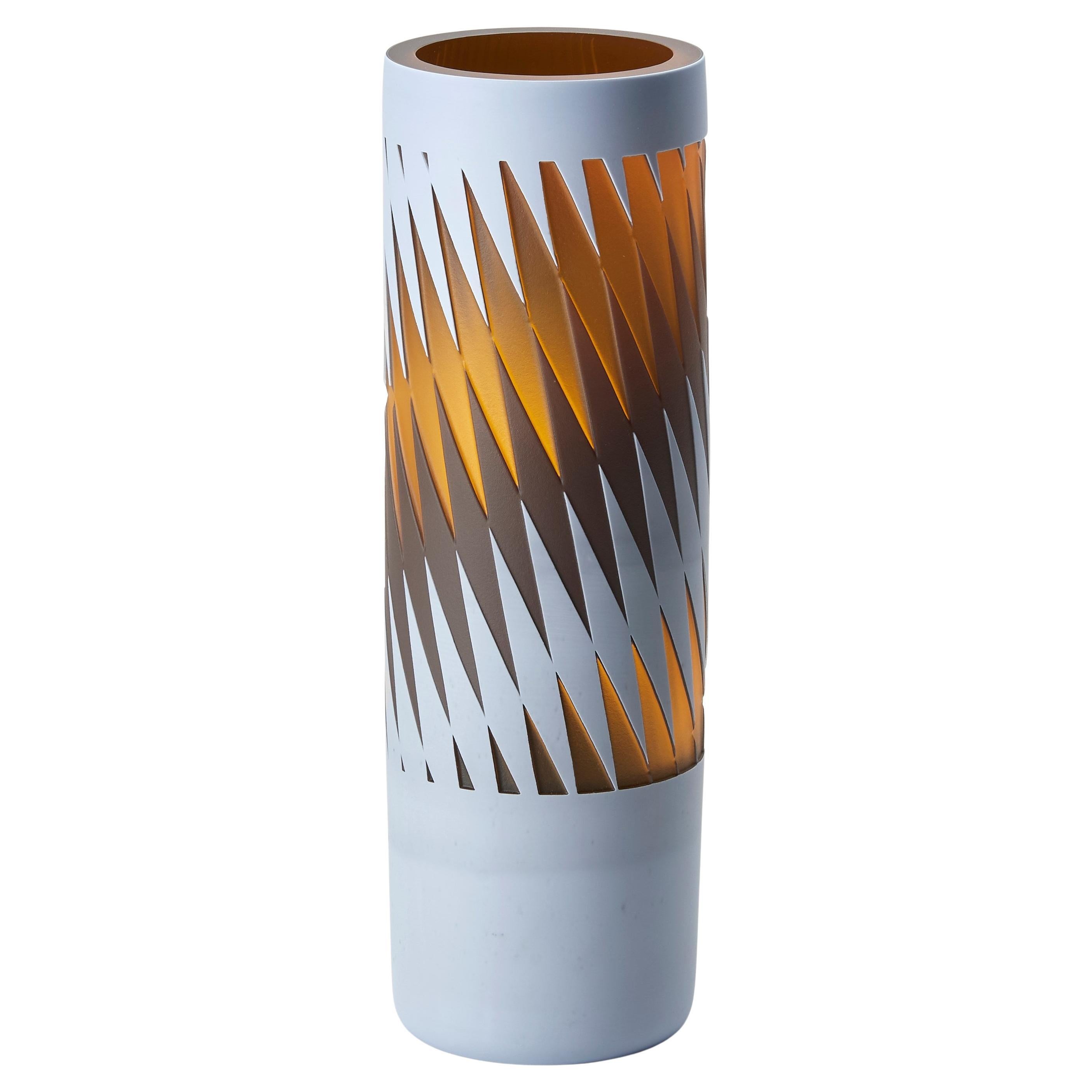 Playing With Fire, grey & amber graphic patterned glass vase by Sarah Wiberley