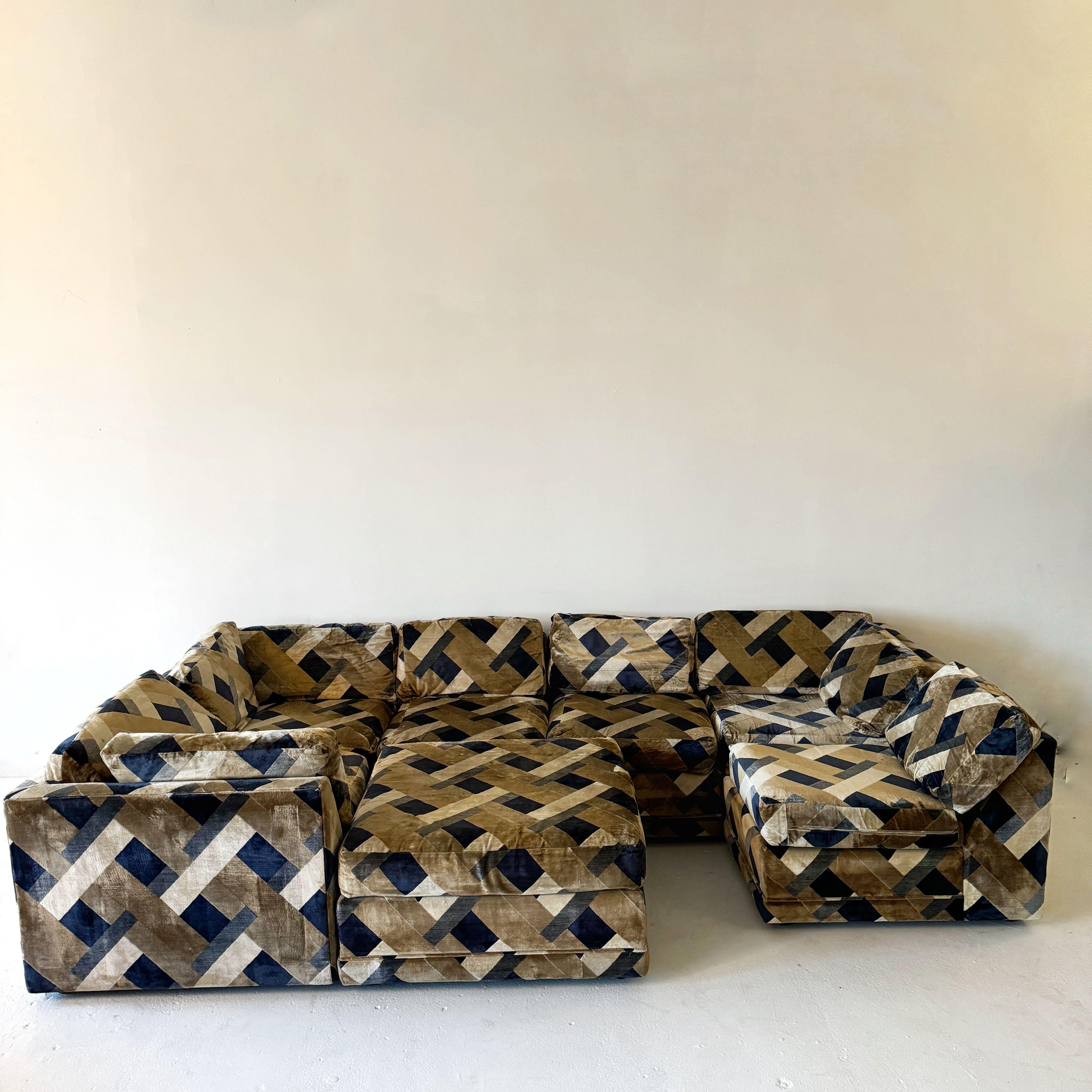 Mid-Century Modern Playpen Style 1970s Modular Sectional Pit Sofa - Seven Pieces