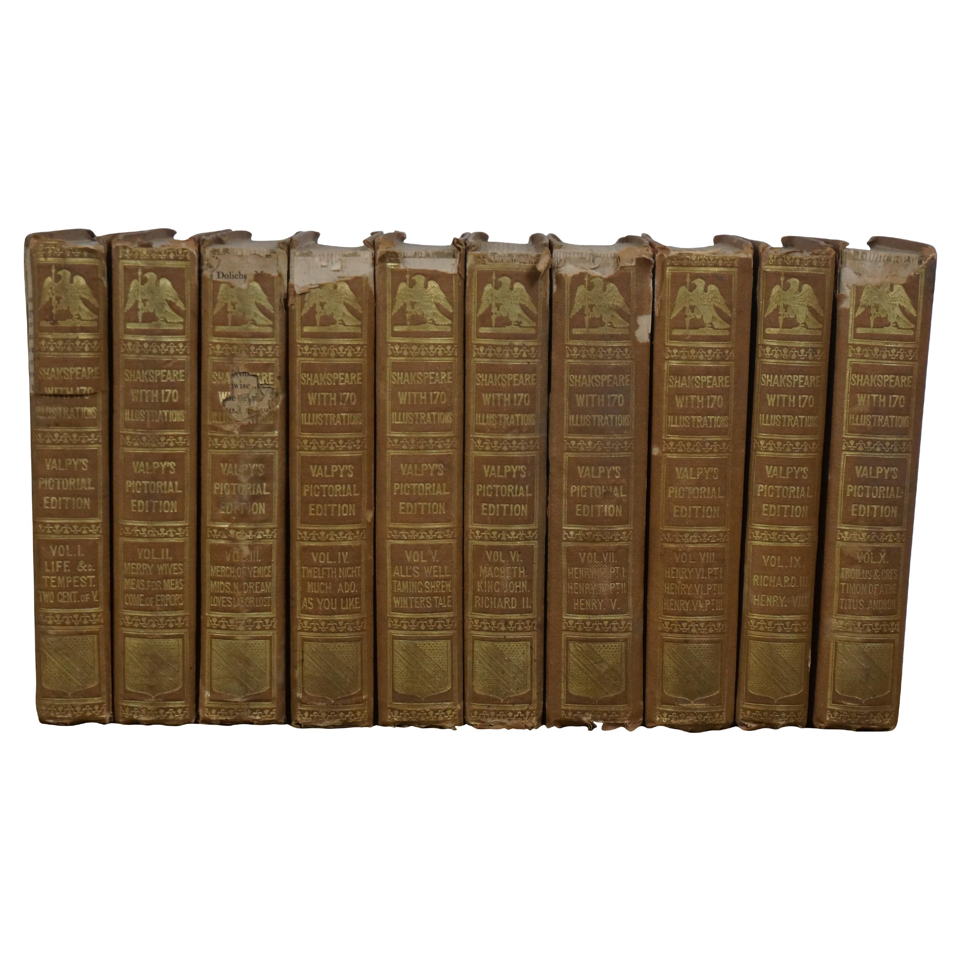 Plays & Poems of Shakespeare A J Valpy Pictorial Edition 10 Vol Antique Book Set For Sale