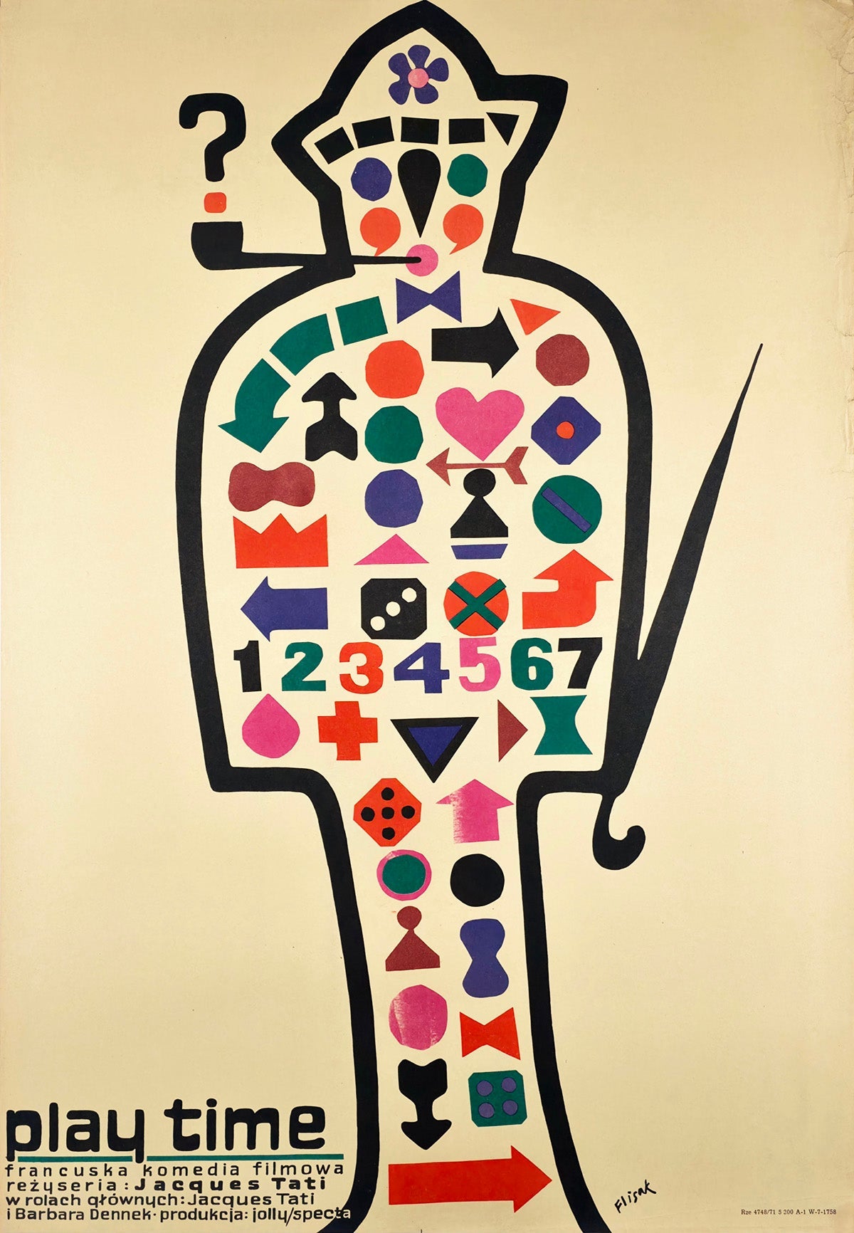 Playtime 1971 Polish A1 Film Movie Poster, Jerzy Flisak