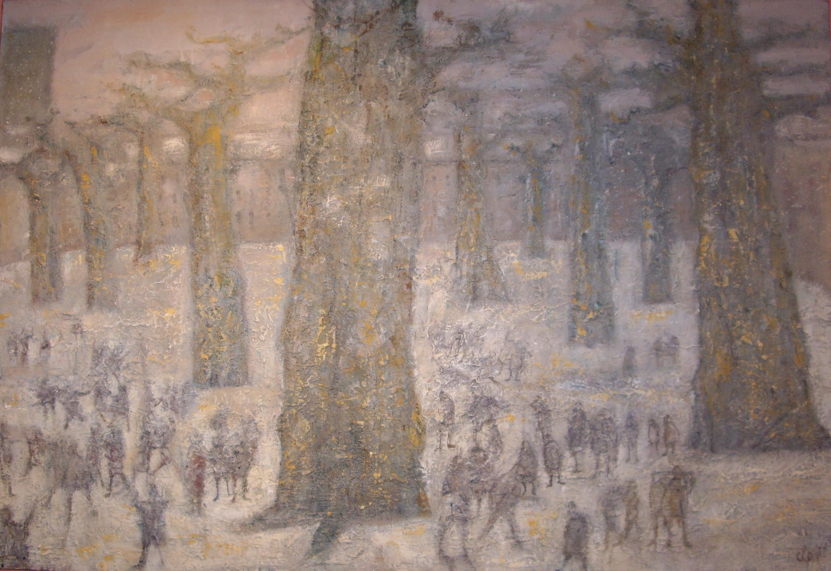 Oil on canvas

'The Voices in the schoolyard', take over in the cinema with the title 'Les Cahiers bleus'. Bouix and Carmet; Schoolyard, schoolyard under the snow Our childhood in Versailles was deeply marked by the small courts of the Carré Saint