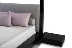 Plaza Bed King Queen, Black Lacquer Upholstered Canopy Headboard Four-Posts