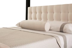 Plaza Bed Queen Tufted Canopy and headboard, Black lacquer