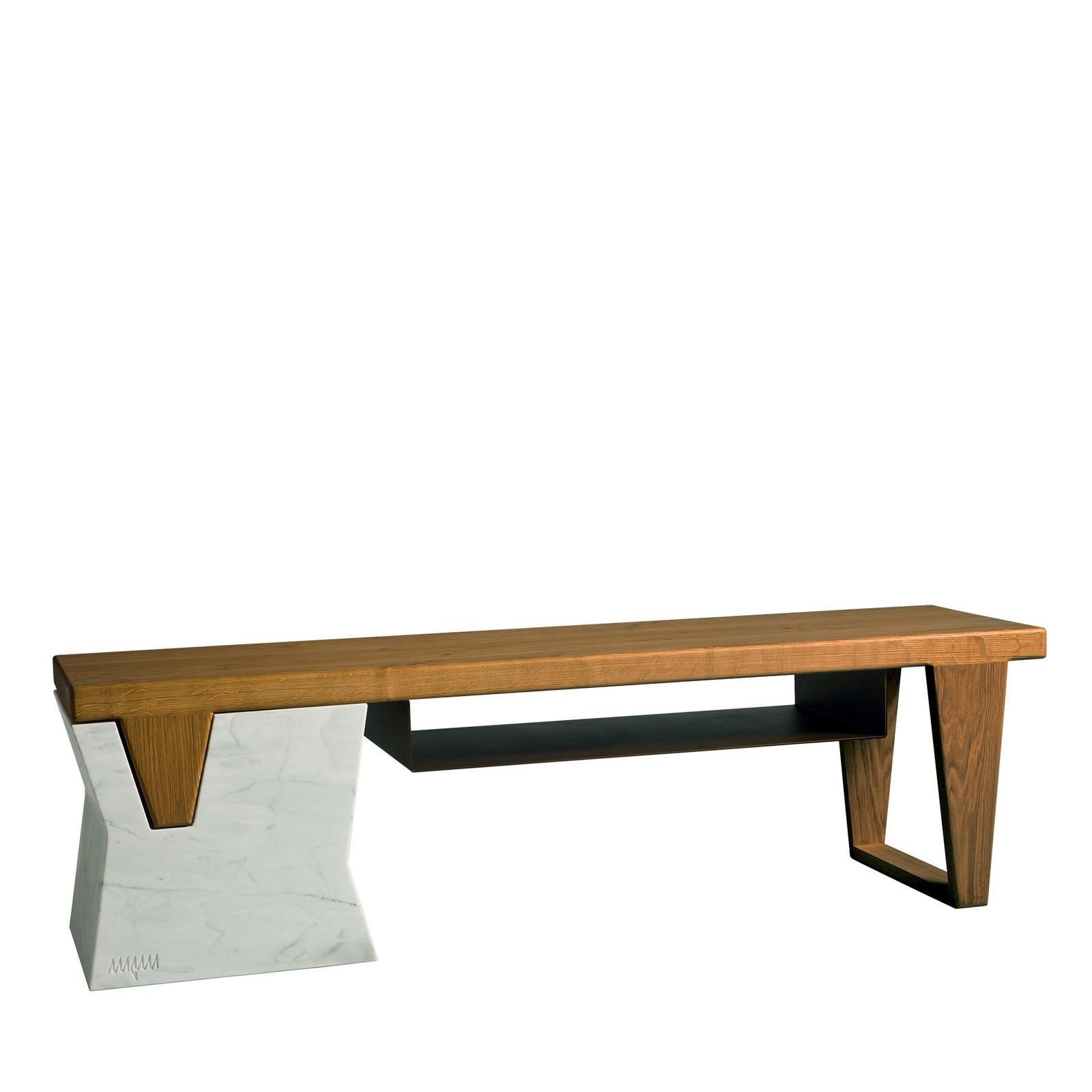 Modern Plaza Bench with Shelf by Paolo Salvadè by MGM Marmi & Graniti