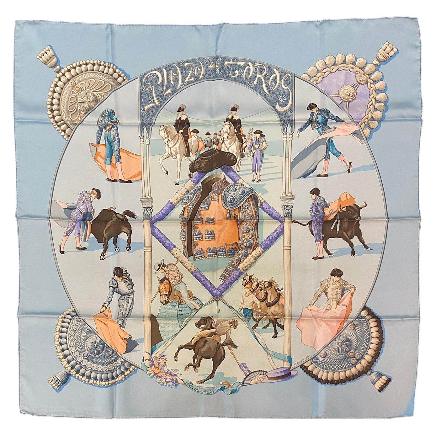 Plaza de Toros Hermes Silk Twill Scarf by Hubert de Watrigant 36" x 36"
