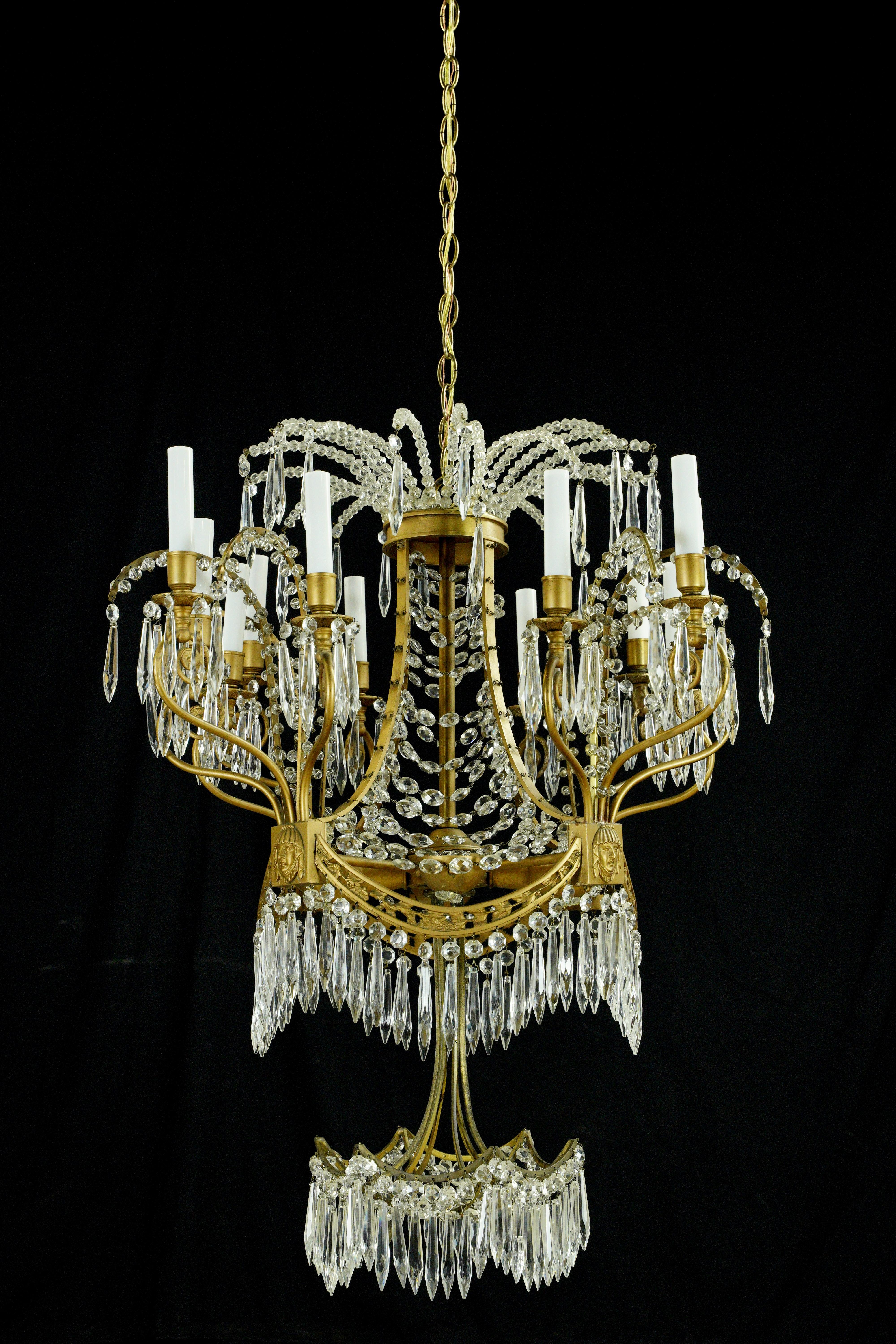 Plaza Hotel Russia 12 Arm Crystal Dore Bronze Chandelier For Sale 11