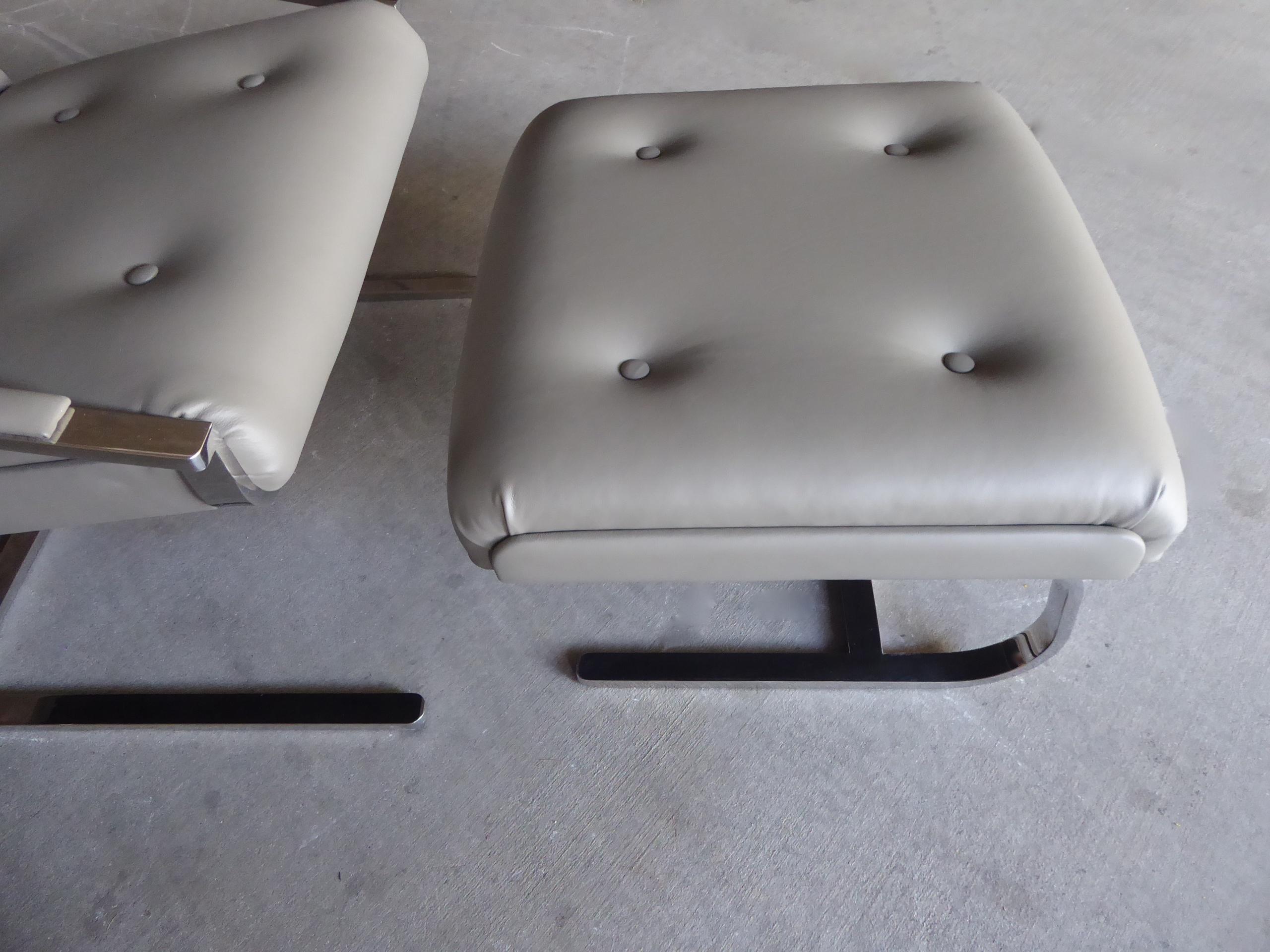 Polished Plaza Lounge Chair and Ottoman Made by Brueton For Sale