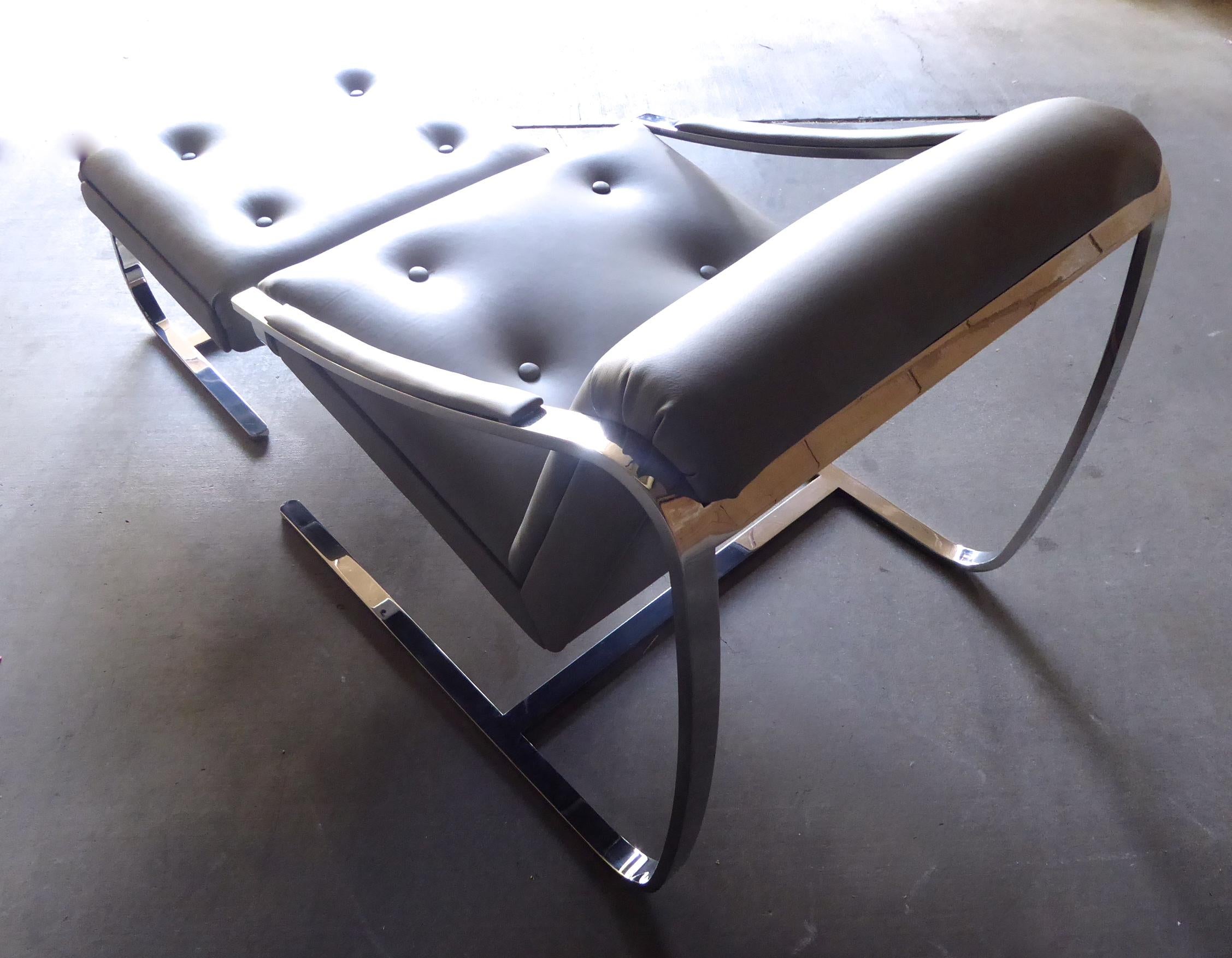 Stainless Steel Plaza Lounge Chair and Ottoman Made by Brueton For Sale