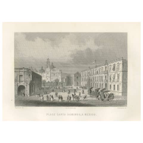 Plaza Santo Domingo Mexico City – Antique Architectural Engraving, 1867