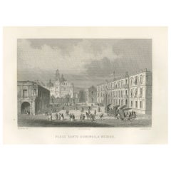 Plaza Santo Domingo Mexico City – Antique Architectural Engraving, 1867