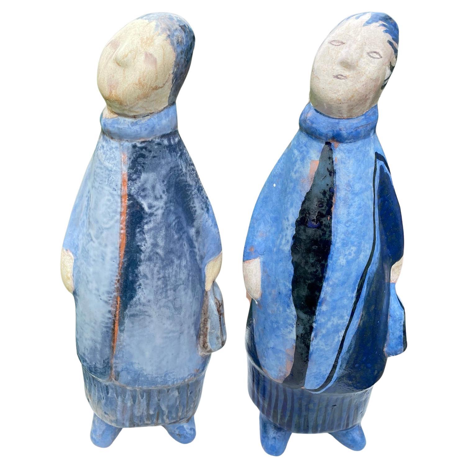 Pleasant Folk Art Friends Pair Eva Fritz-Linder, 1970 For Sale